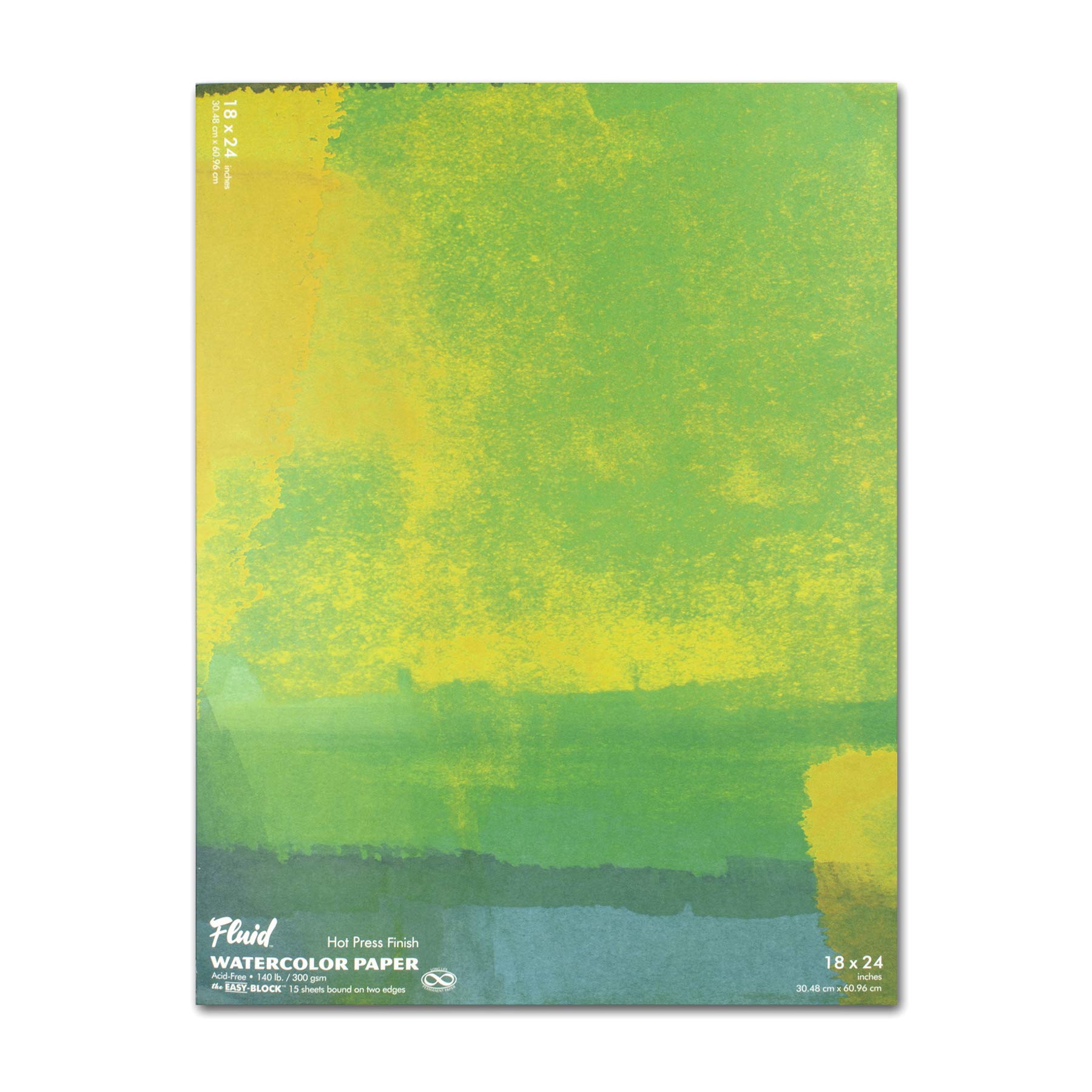 Speedball 851824 Fluid Artist Watercolor Block Cold Press Paper Pad for Watercolor Painting and Wet Media with Simple Block Binding Paper, 300gsm Hot Press, 18 x 24