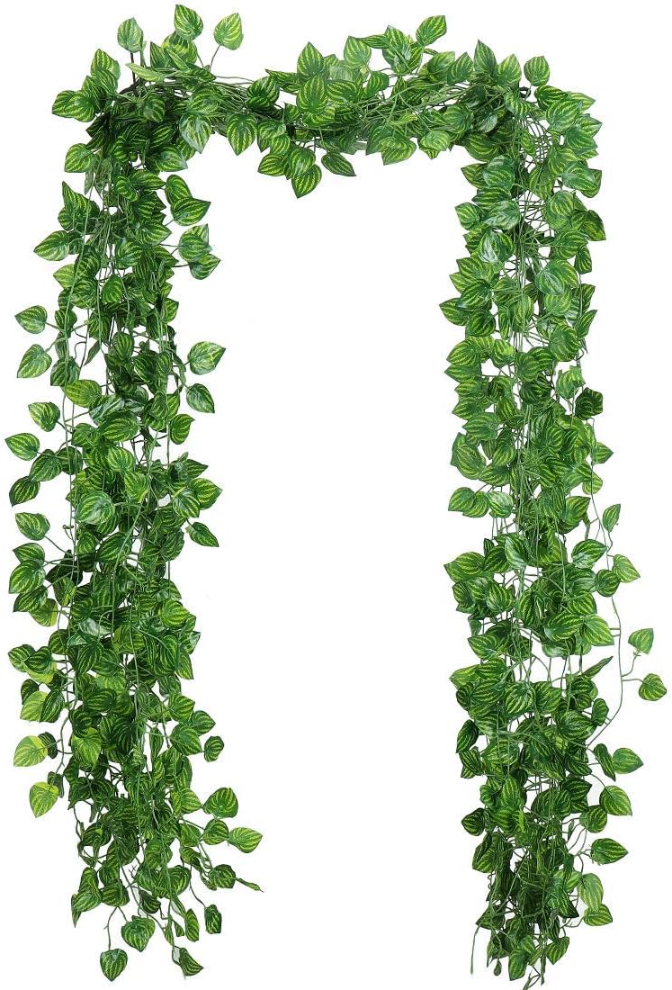 86 Ft - 12 Pack Artificial Fake Hanging Vine Plants Leaves Greenery Garlands for Wedding, Party, Wall,Patio or Yard Decoration, Perfect as Fence Privacy Screen(Watermelon)