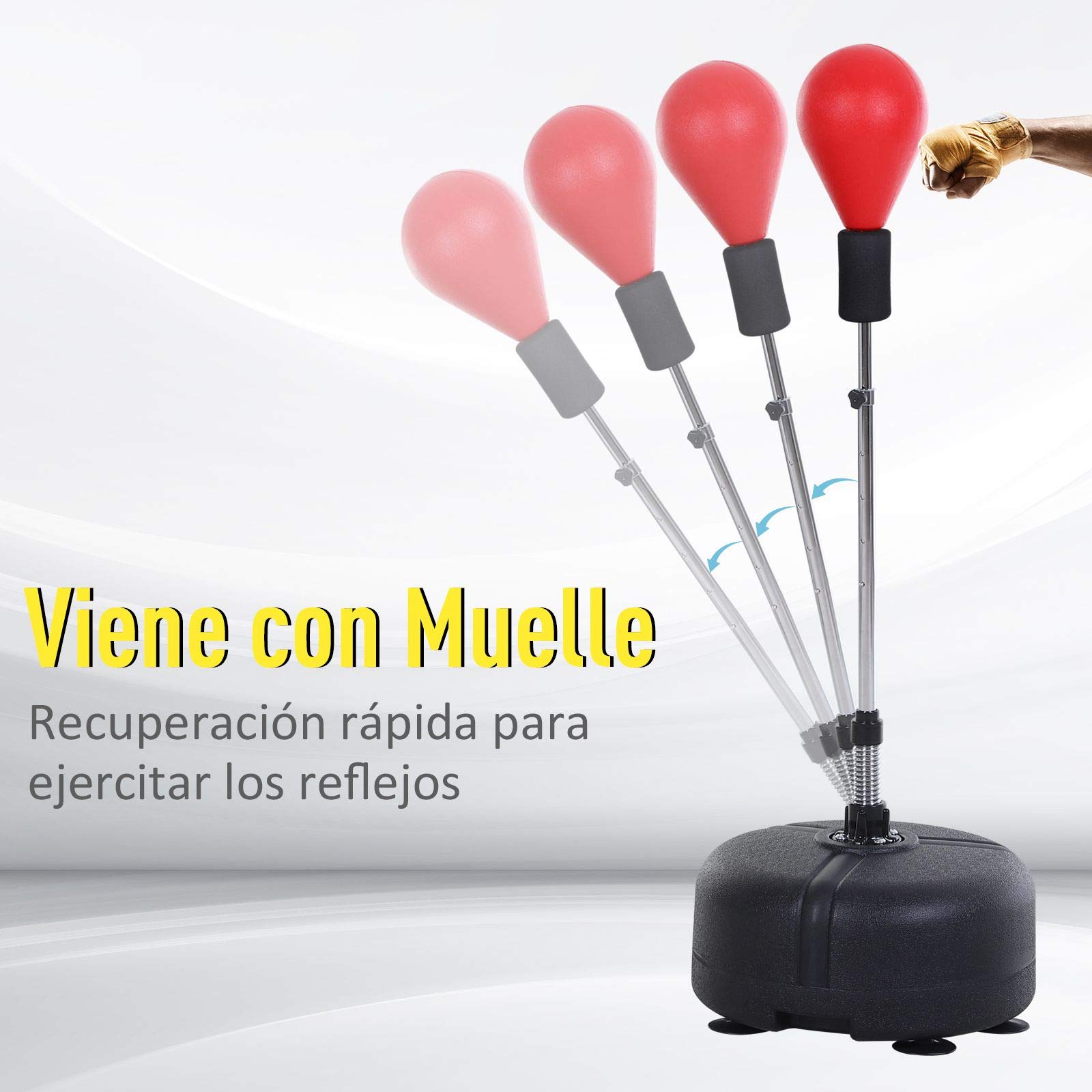 HOMCOM Saco de Boxeo de Pie Punching Ball Altura Ajustable 136-154 cm Base Rellenable Guantes Adultos Adolescentes