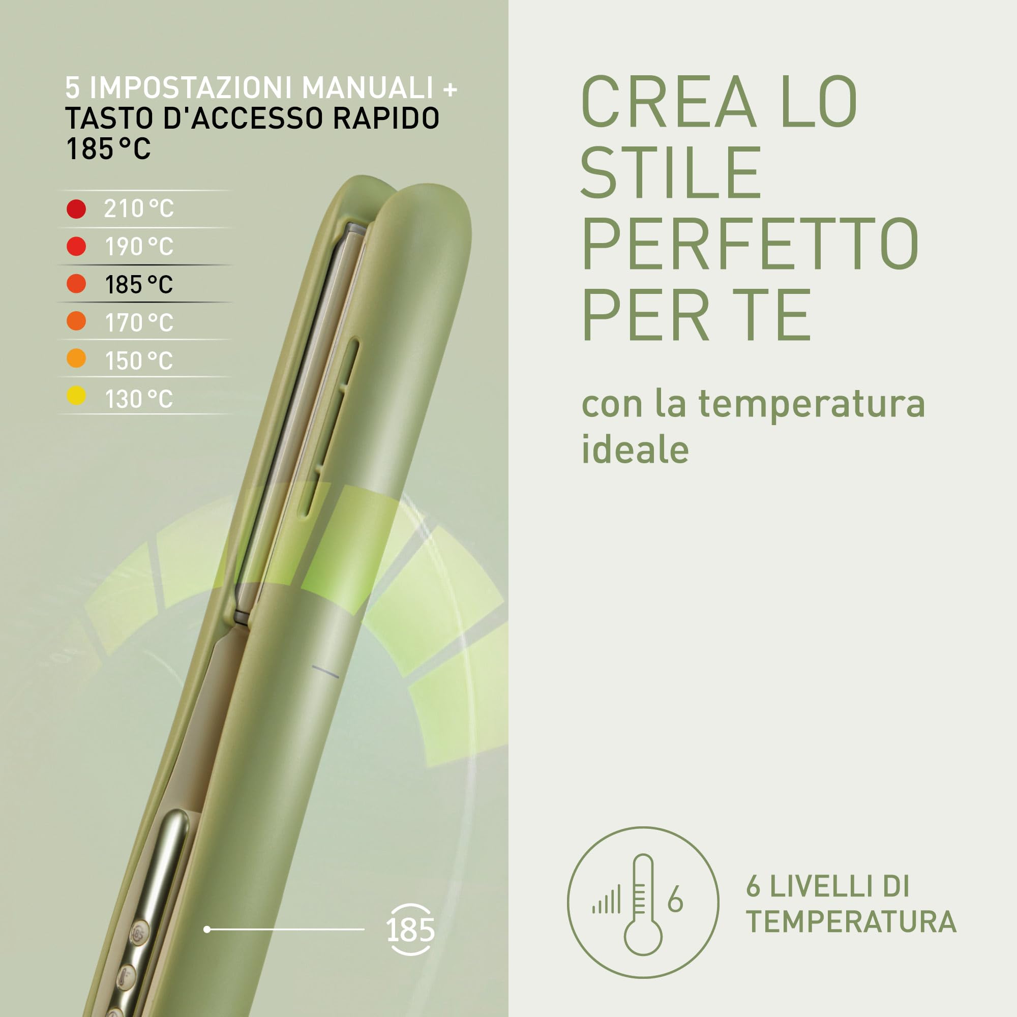 Panasonic EH-HV31-G503 Styler Ionico 2-in-1, Piastra e Arricciacapelli, 5 Temperature fino a 210°C, Piastre 3D, Blocco Viaggio, Tensione Automatica, Verde Matcha