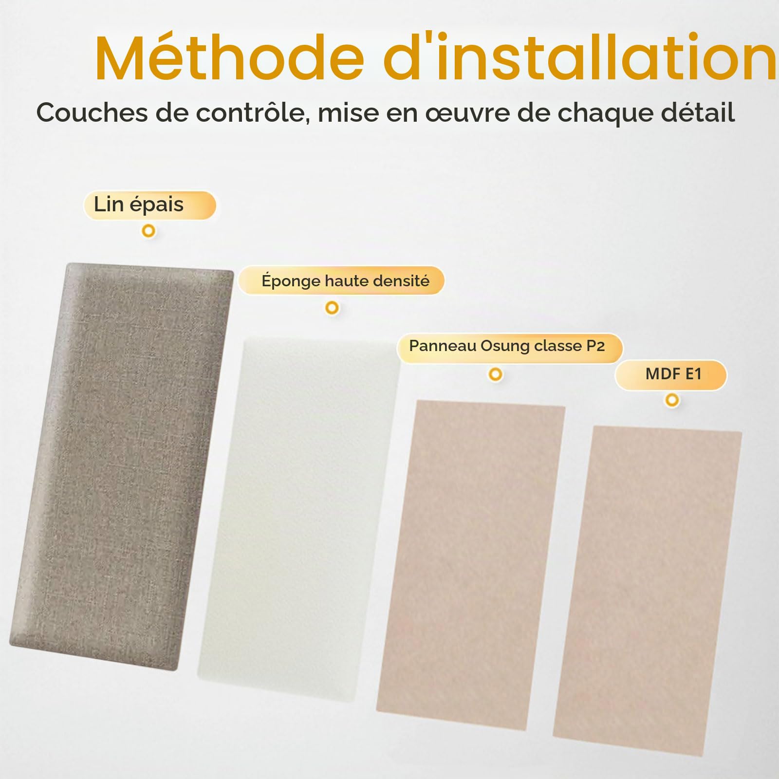 Lot de 4 panneaux muraux rembourrés, 40 x 20 cm, auto-adhésifs, pour tête de lit, chambre d'enfant, chambre à coucher et bureau, rembourrage doux, marron clair