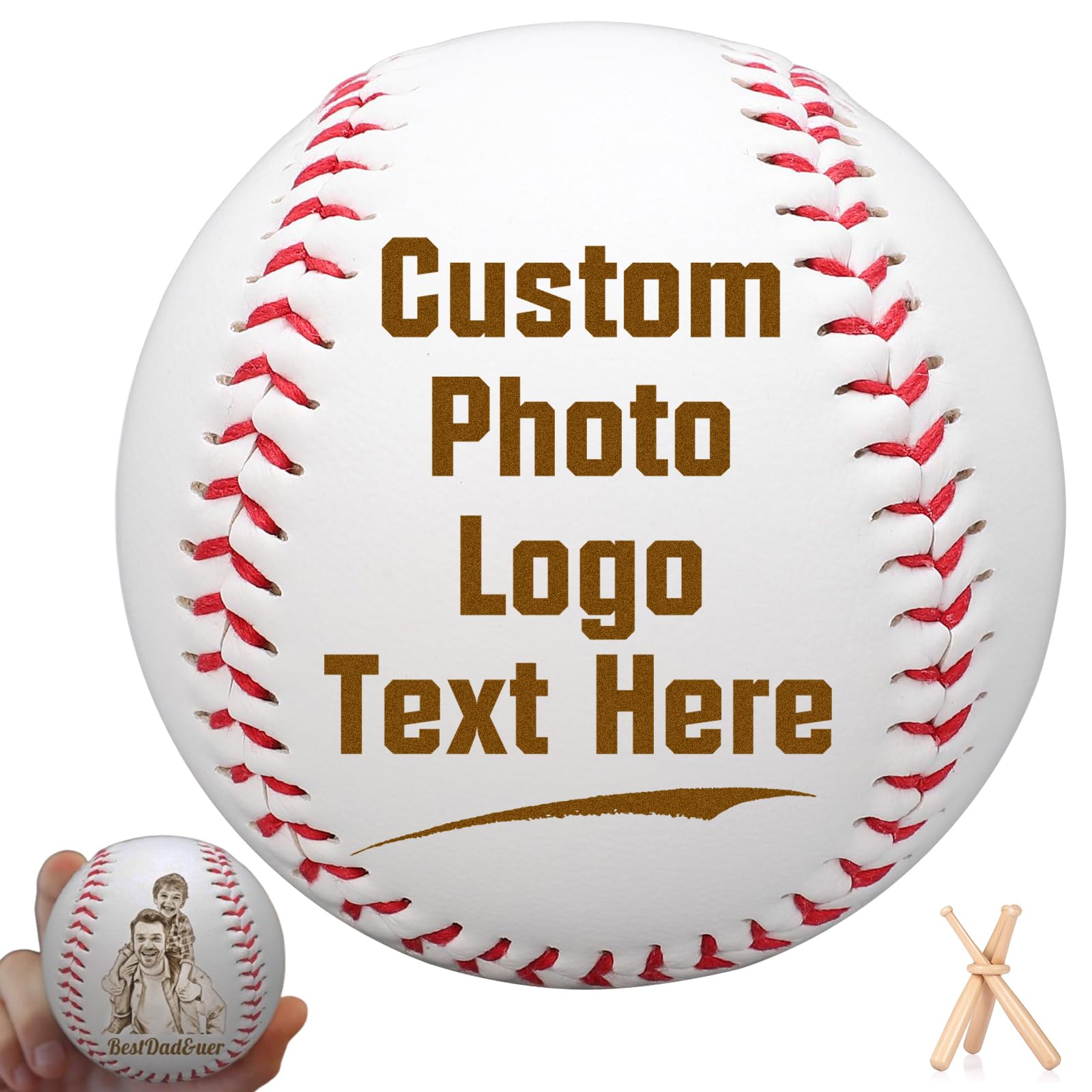 UxCaLuc Custom Baseball Personalized Leather Baseball Engraved Logo Photo Text Team Number Baseball Award Display Ball Gifts for Men Dad Groomsman