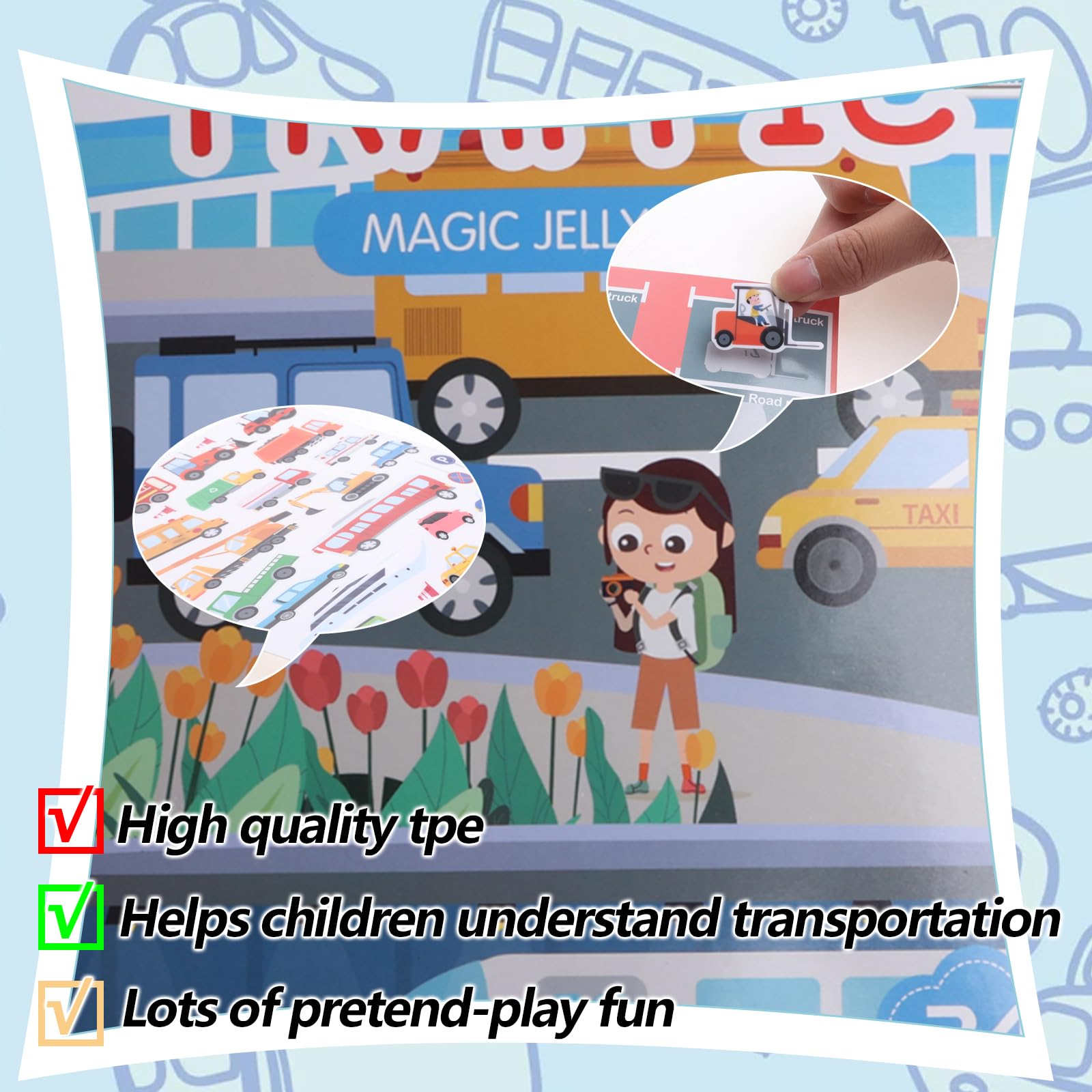 Reusable Puffy Sticker for Kids Scenes Toy, Vibrant Colorful Book Outdoor Travel Cute Vehicle Stickers, for 2 3 4 5 Year Old - Image 3