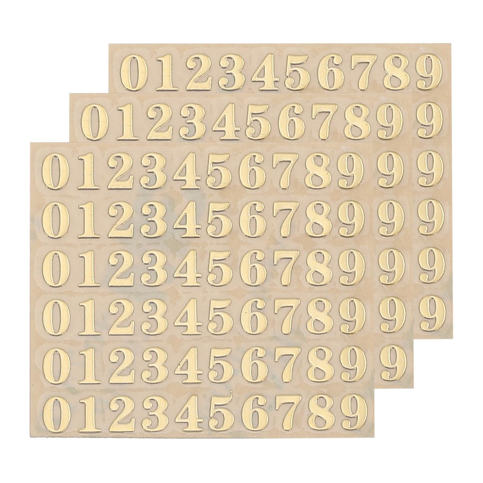 sourcing map 3 Sheets 3mm/0.12inch Mini Number Stickers, 3D Alloy Self Adhesive 0-9 Number Sticker for Crafts Scrapbooking Greeting Cards Decors, Gold