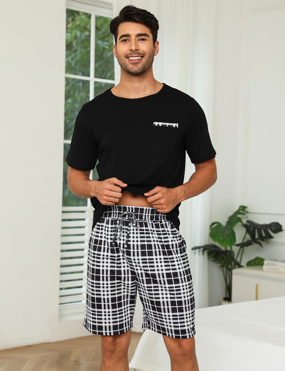 Pyjamas Couple Ensemble Confort Manches Courtes en Coton Doux | Ensemble couple manches courtes coton doux, léger respirant, confort maison, parfait cadeau romantique