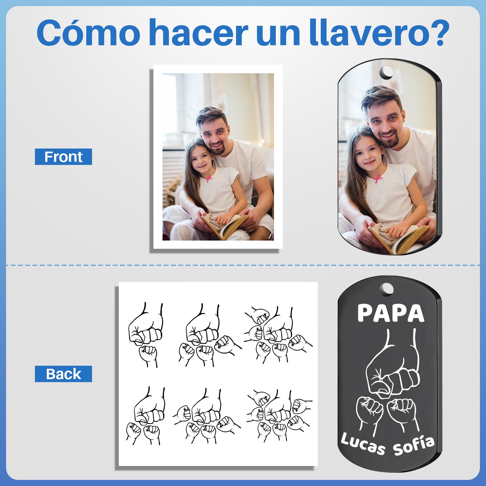 llaveros Personalizados Para el Día Del Padre, Día Del Padre Regalos, llavero Personalizado con Foto Grabada a Aoble Cara, Regalos Personalizados Para Papá - 3