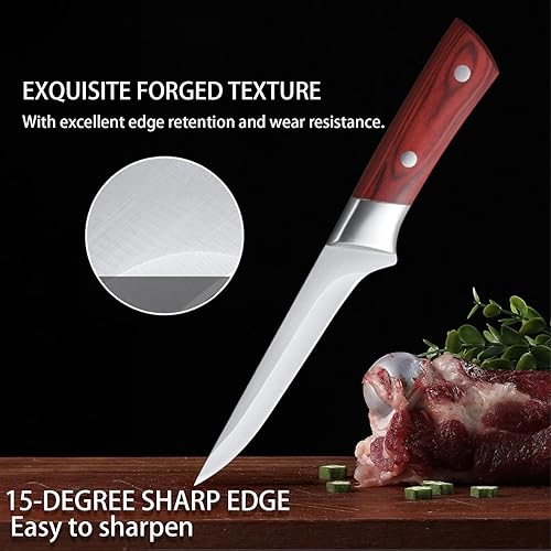Miniatura 4 de Magicorange Cuchillo para deshuesar, cuchillo de cocina afilado de acero inoxidable de 5.7 pulgadas para carne, pescado, aves, espiga completa,
