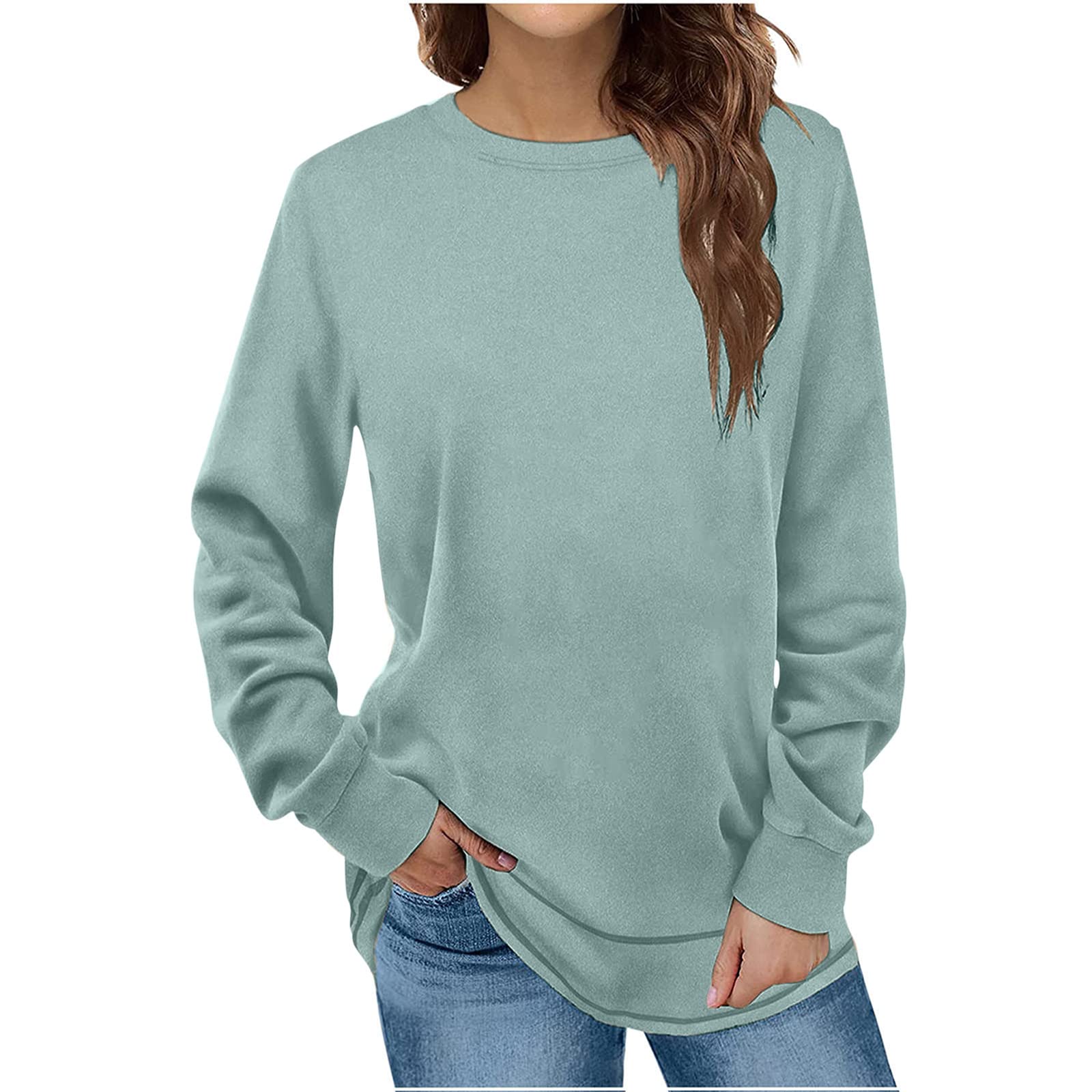 Womens Long Sleeve t Shirts Dressy Casual 2023 Fashion Crewneck Tunic Tops Loose Comfy Fall Pullover Sweater Blouse