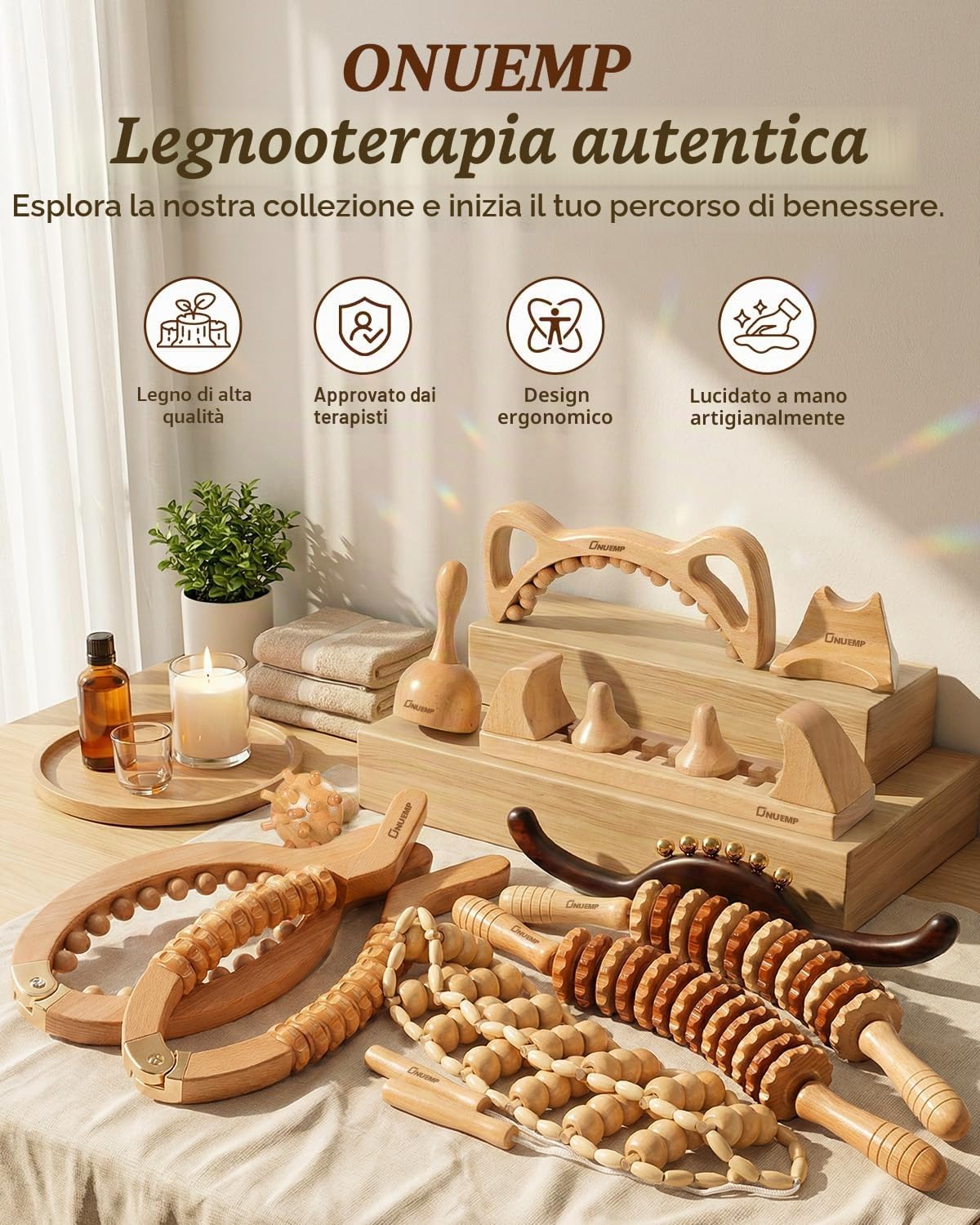 ONUEMP Strumenti per massaggi per terapia del legno, spazzola sottile per il corpo massaggiatore cellulite, kit per maderoterapia Colombiana per drenaggio linfatico, scolpire il corpo, rilascio