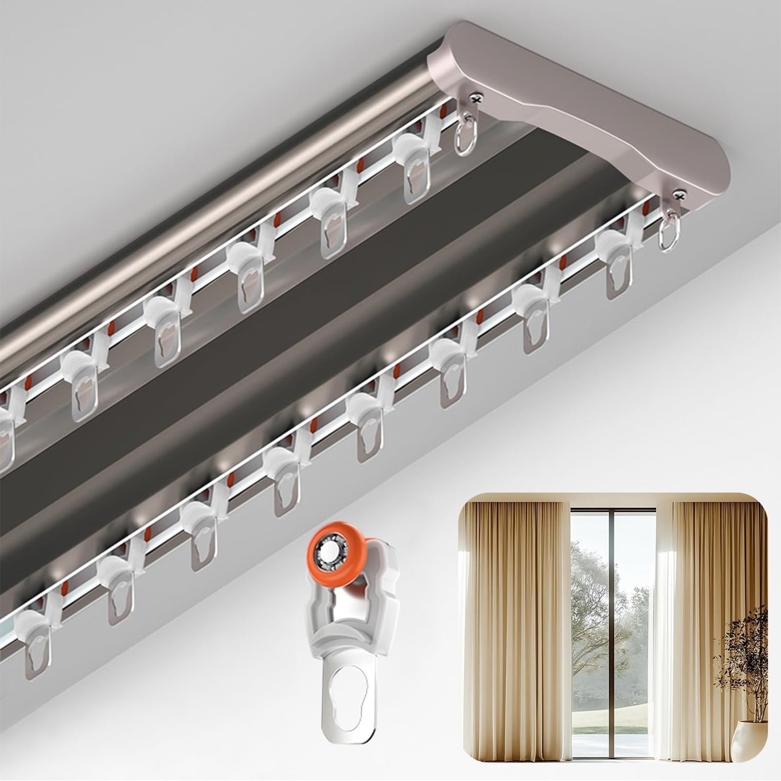 Wytrzymała podwójna zasłona sufitowa Ra do salonu i sypialni 170 cm (5,5 ft) Łączone karnisze do zasłon łatwa instalacja