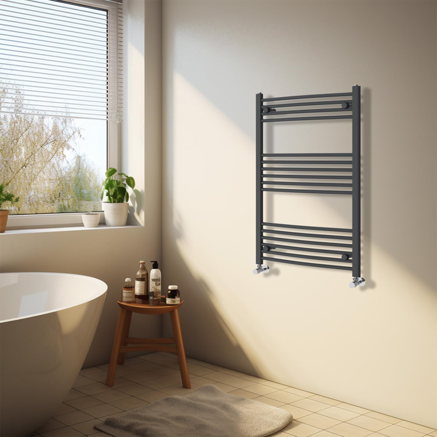 NRG Anthracite Heated Towel Rail Curved Designer Bathroom Radiator - 1000×600mm