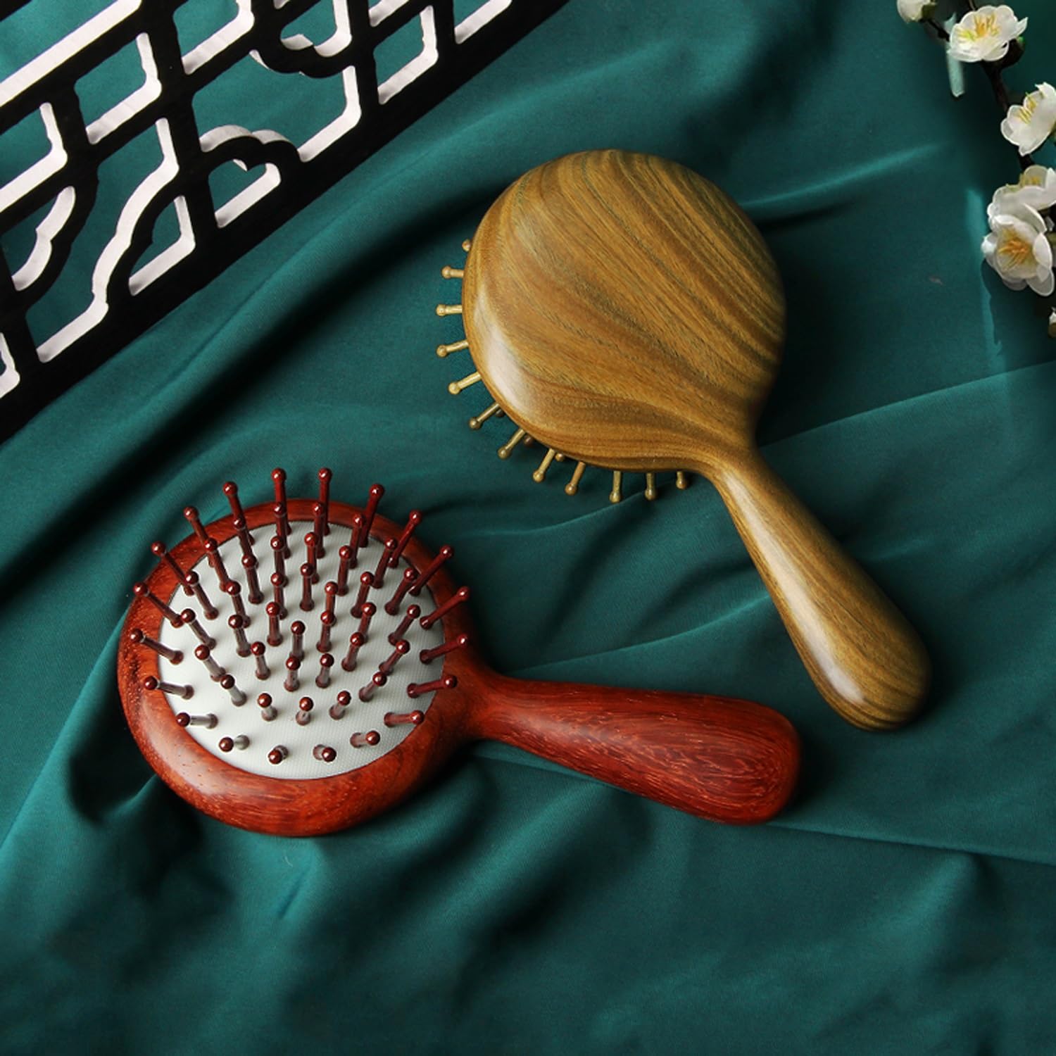 Spazzola per Capelli Portatile antistatica in Legno, Pettine Rotondo per Massaggio, Spazzola per Capelli districante, spazzole massaggianti con Cuscino d'Aria