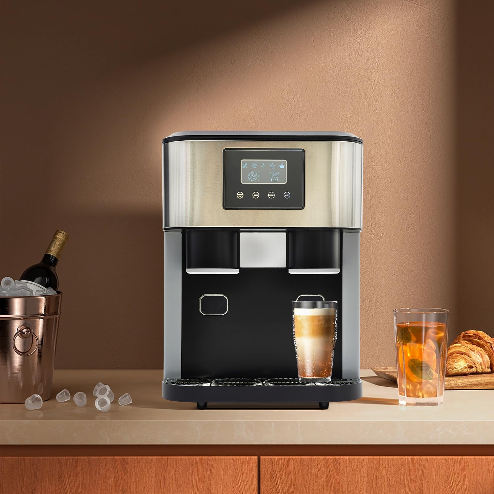 Gelatiera 3 in 1: macchina per ghiaccio tritato e cubetti di ghiaccio, 10-15 kg di ghiaccio al giorno in 8-12 minuti, 16 cubetti di ghiaccio con intuitivo controllo LCD touch, portatile e compatta