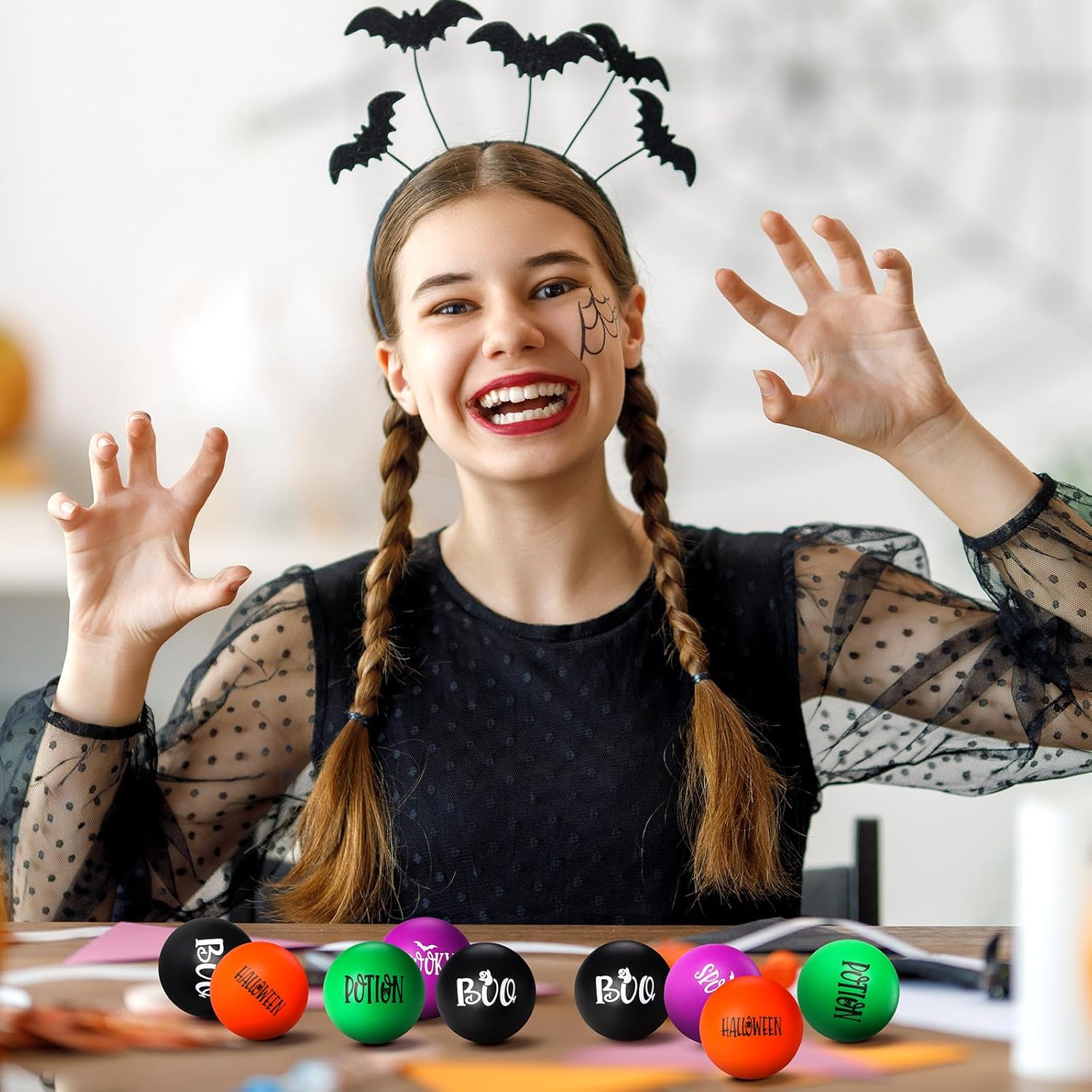 Realspring 40 Pieces Halloween Stress Balls Bulk 1.57 inches Mini Relieve Stress Squeeze Balls for Treat Bag Filler Party Favors Carnival Class Rewards Gifts (Multi Colors,Mixed Patterns) - Image 5