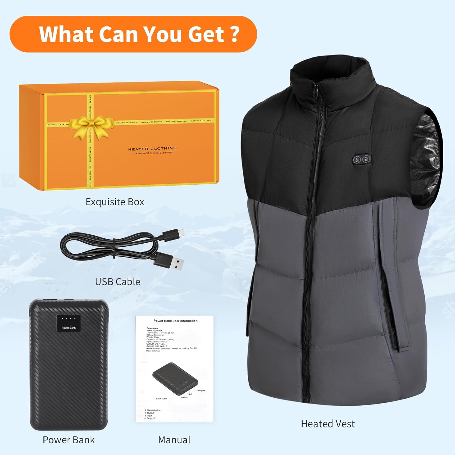 Heated Vest for Men,11-17 Heating Zones Rechargeable Heated Vest with 7.4v 16000mAh Battery for Outdoor Travel Etc - Image 6
