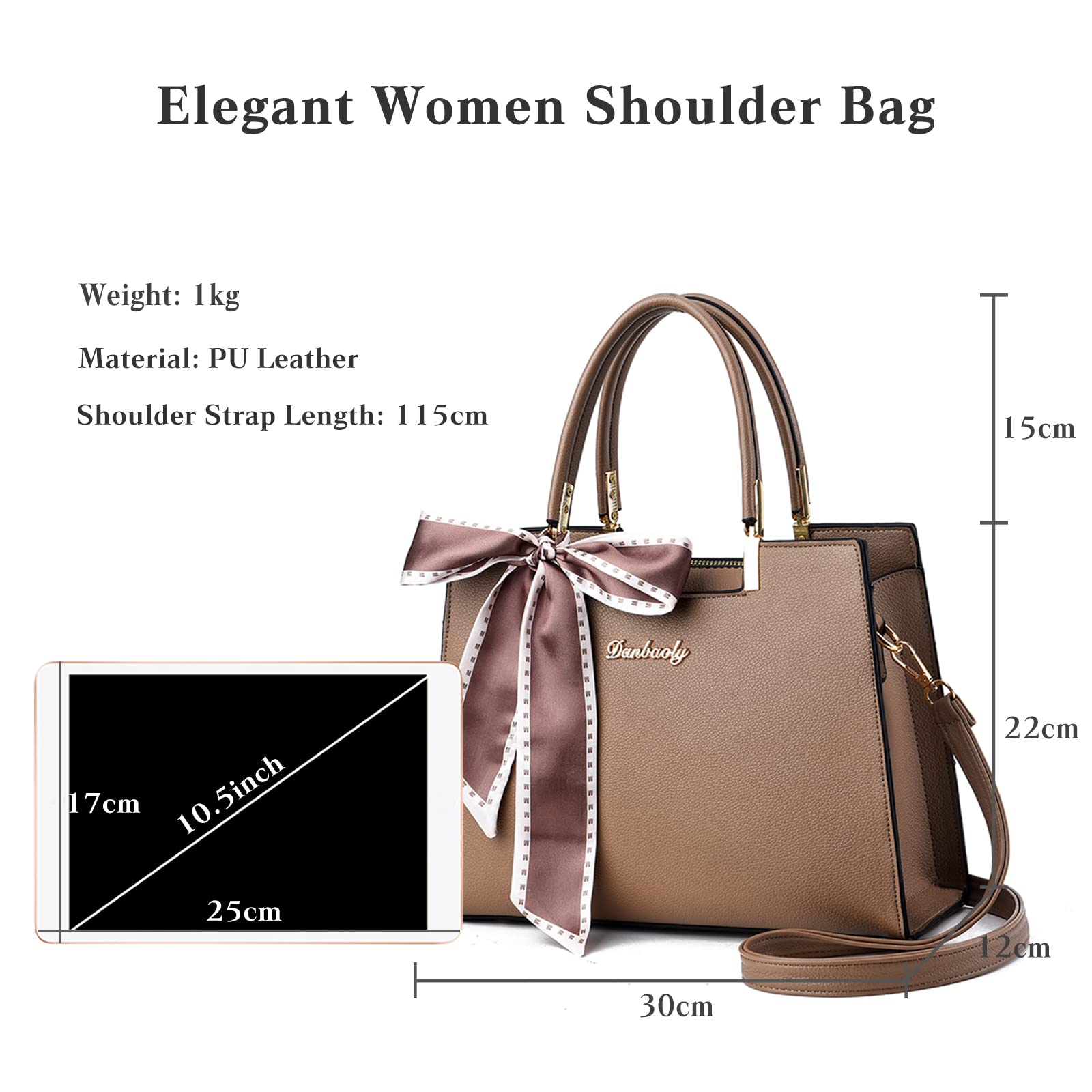 FANDARE Elegante Bolso de Mano para Mujer Bolso Bandolera PU Cuero Bolsos de Hombro Gran Capacidad Bolsos Cruzados para Viajes Compras Trabajo Citas Caqui