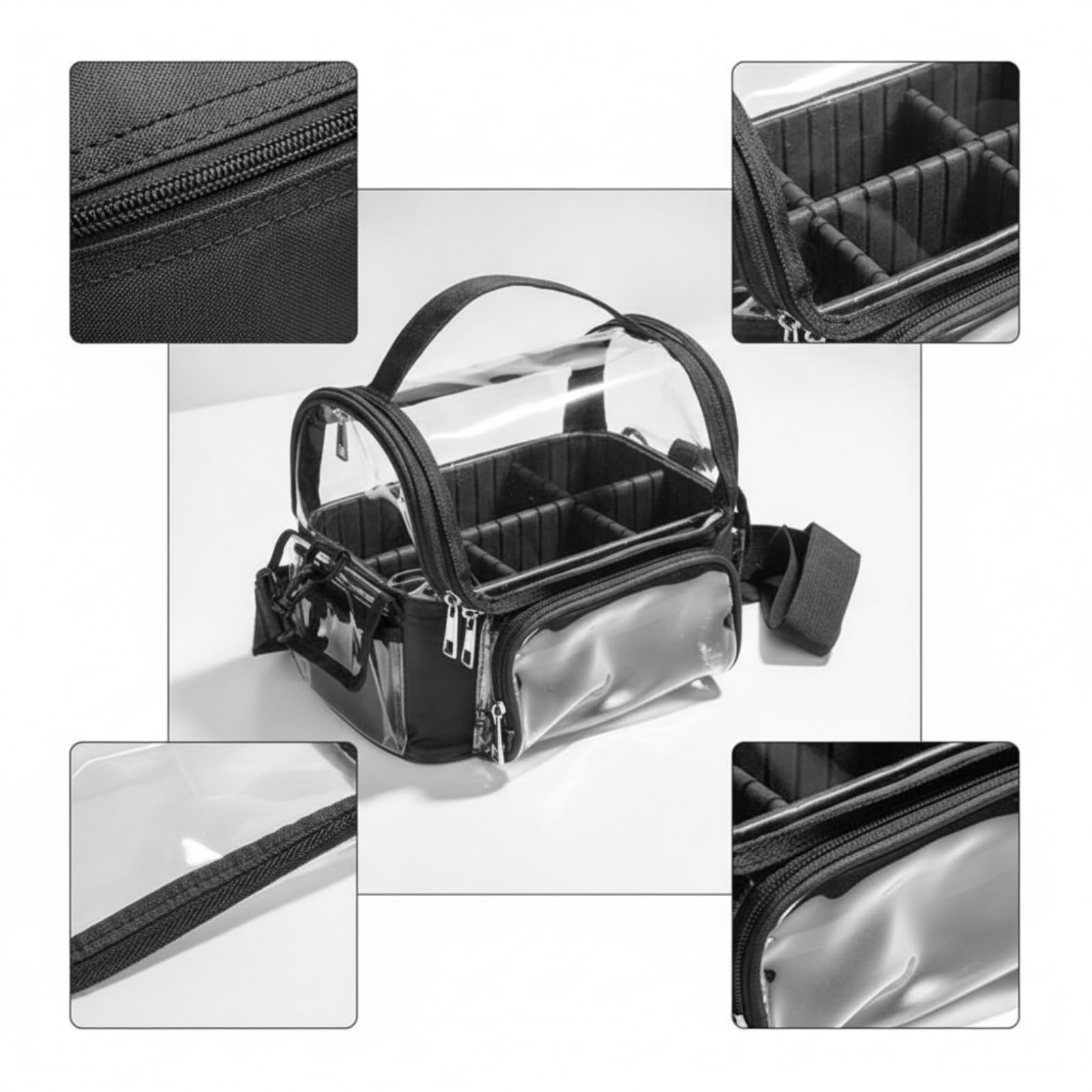 Trousse de Maquillage Organisateur Étui Cosmétique Pochette Transparente Sac de Toilette avec Poignée Confortable et Sangle Réglable pour Transport