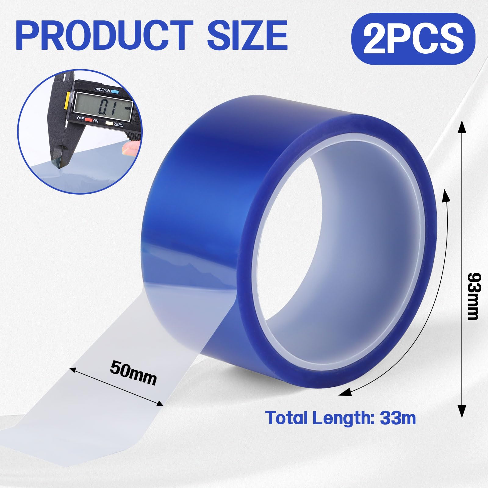 EXLECO 2 Rollos Cinta Termica Sublimacion Azul 50mm x 33m, Cinta Adhesiva de Alta Temperatura Cinta Kapton Cinta in PET Resistente al Calor sin Residuos para Impresión Electrónica, Enmascarar, Soldar