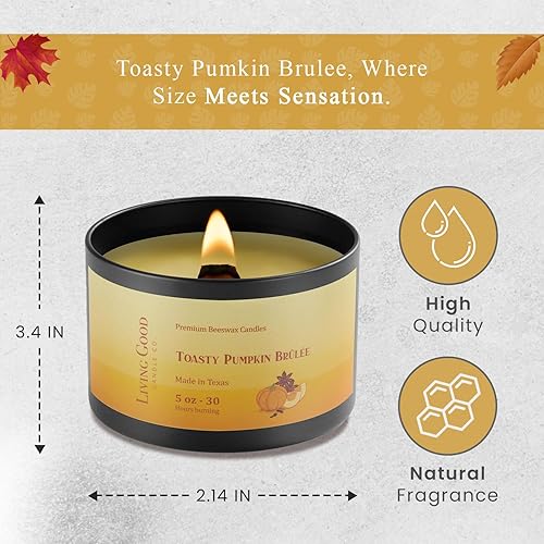 Miniatura 4 de Toasty Pumpkin Brulee - Vela de cera de abeja pura de 30 horas de larga duración, diseño clásico, velas perfumadas para decoración del hogar y