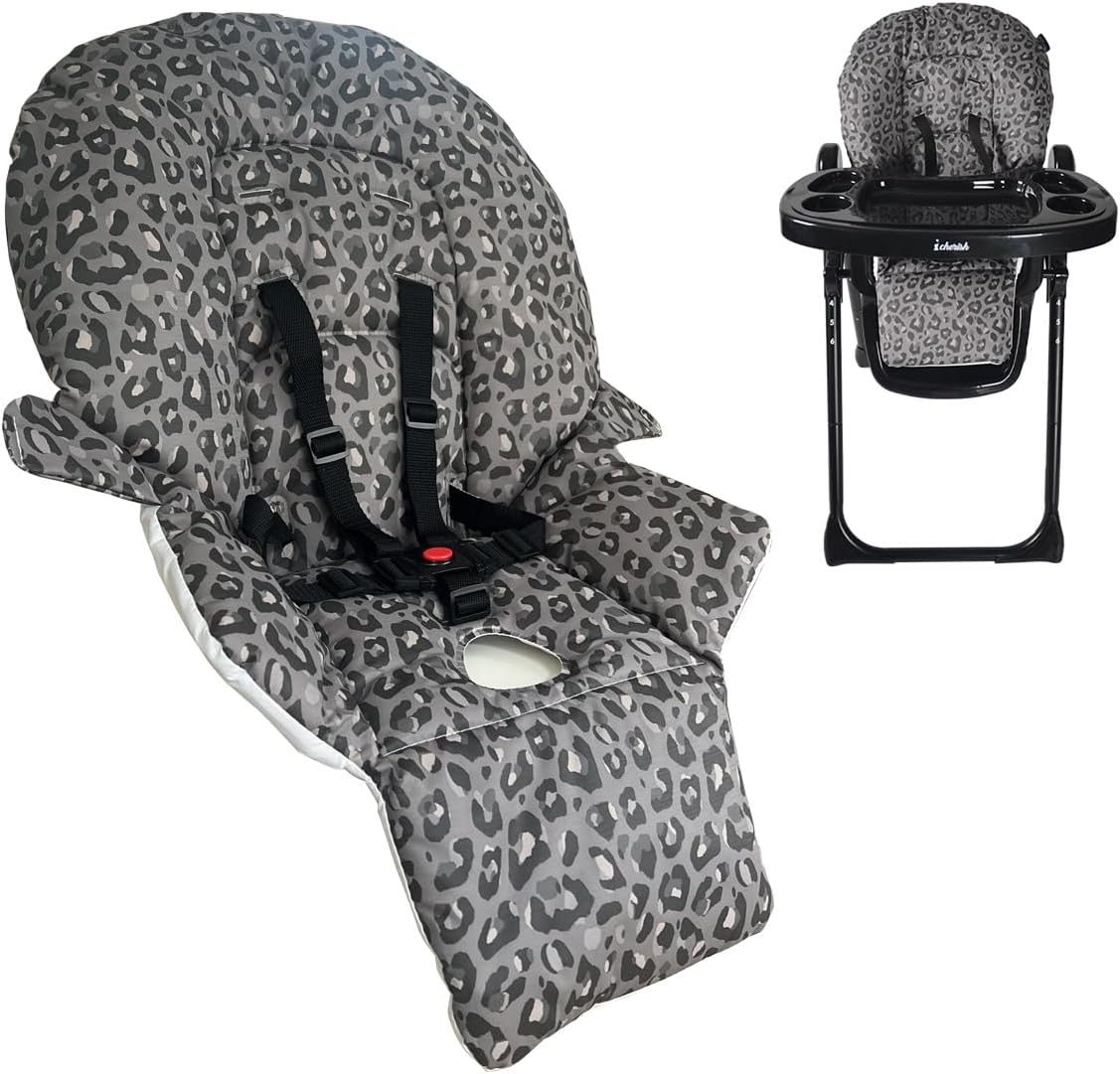 MBHC8 Premium Highchair Seat Cover Only with 5-Point Harness - Padded PVC Seat Cover, Easy Clean, Seat Cushion Compatible with My Babiie MBHC8 - Black Leopard