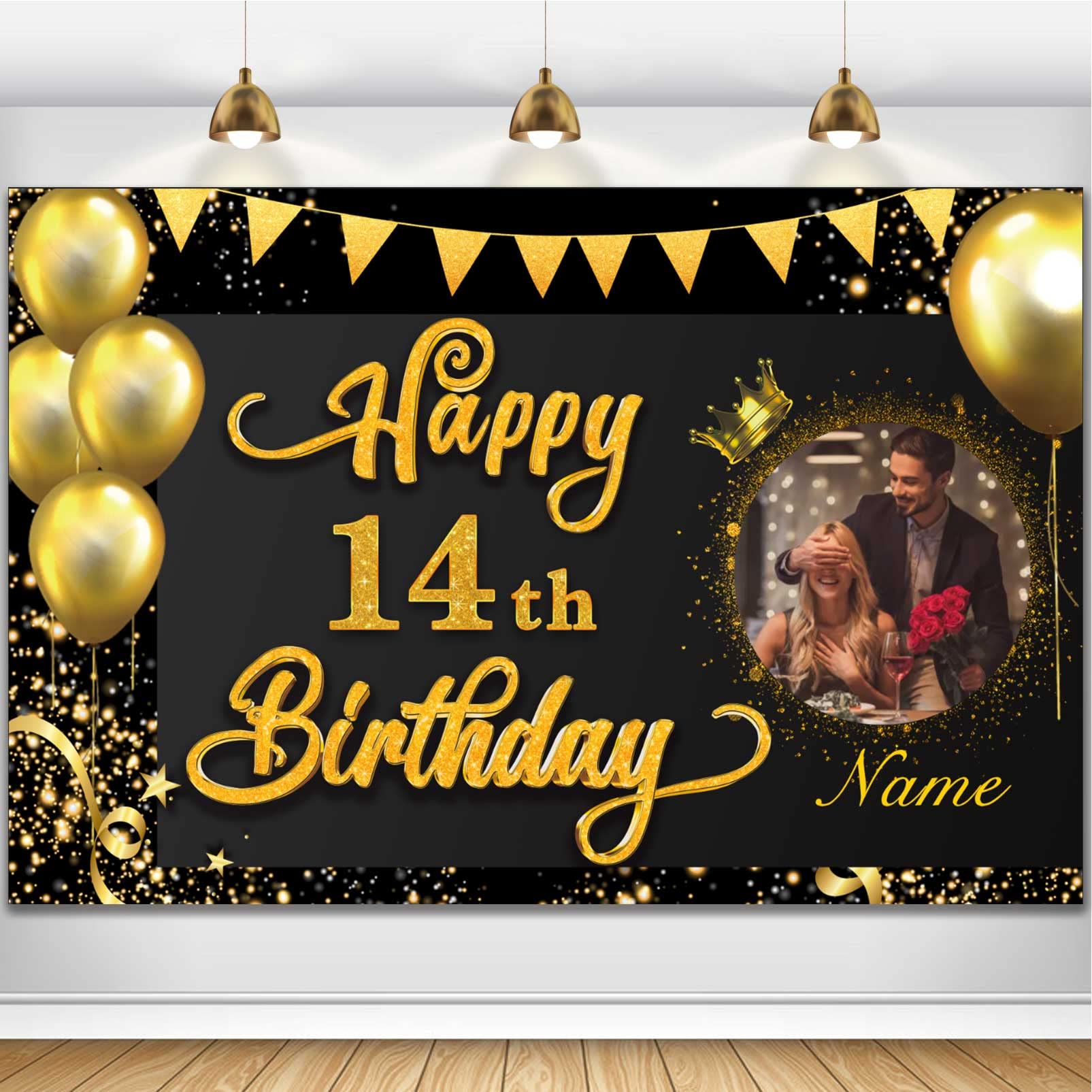 HAMIGAR Happy 14th Birthday Banner Backdrop – 6x4ft Party Decoration For Boys & Girls – Black & Silver Theme - View #3