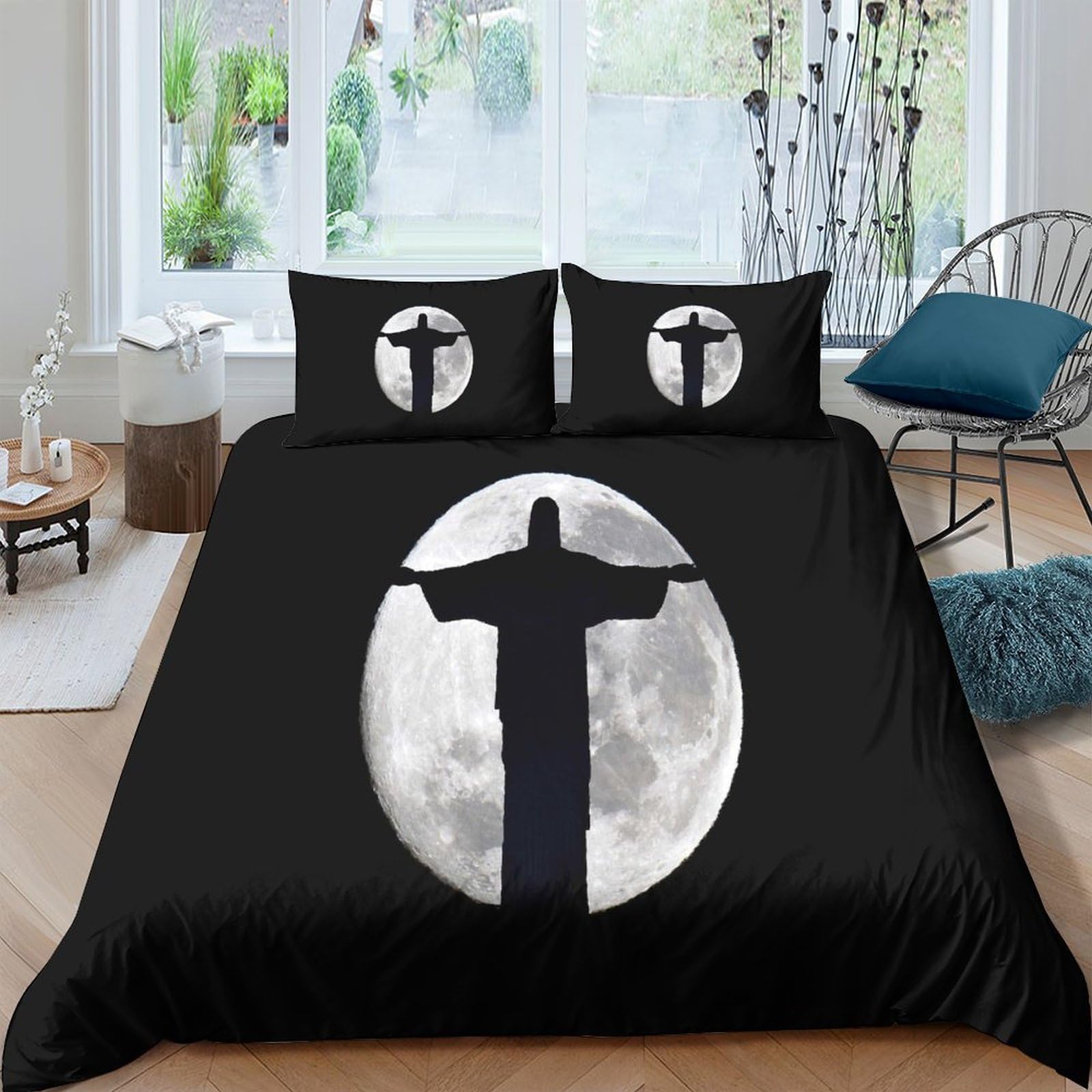 Housse de couette Christ 3D avec fermeture éclair literie microfibre durable 200x200