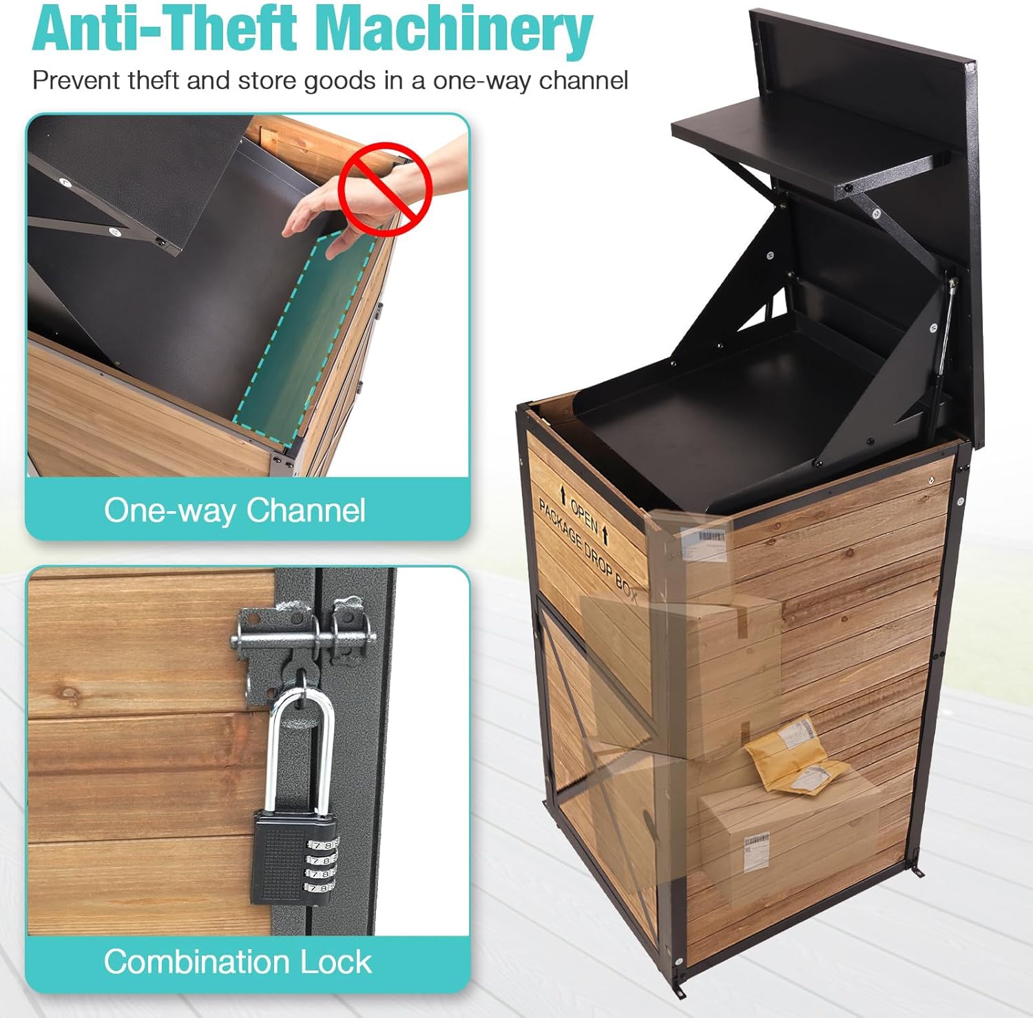 Suumerpety Large Outdoor Package Delivery Box with Combination Lock, Heavy-Duty Metal Frame Parcel Drop Box Anti-Theft Mailbox with One-Way Access Channel, Secure Porch and Curbside Parcel Storage