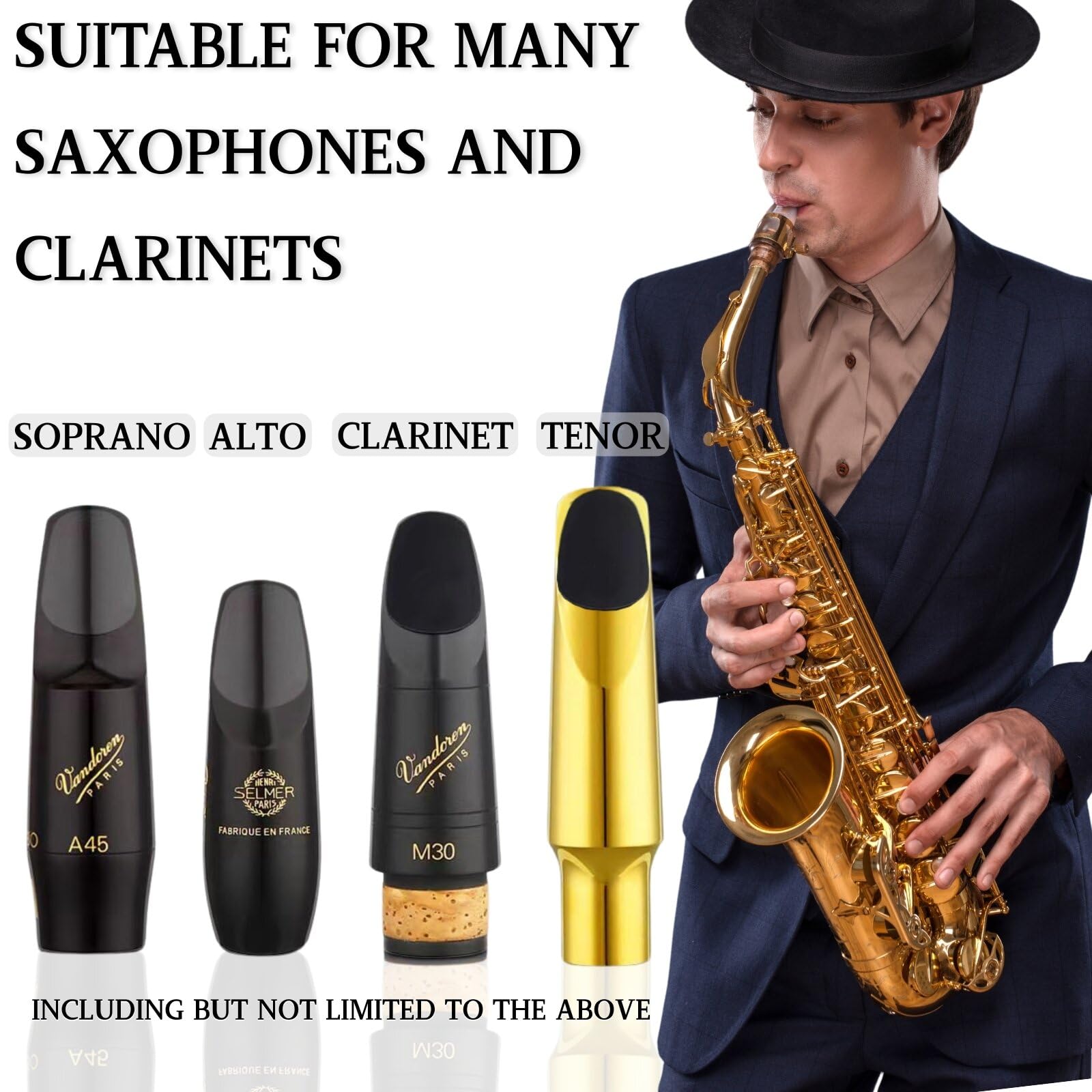 KEYRI 80 Pièces tampons pour becs caoutchoucs d'occlusion coussinets pour embouchure de saxophone en silicone de qualité supérieure protège la tête de saxophone des marques de morsure (Noir)