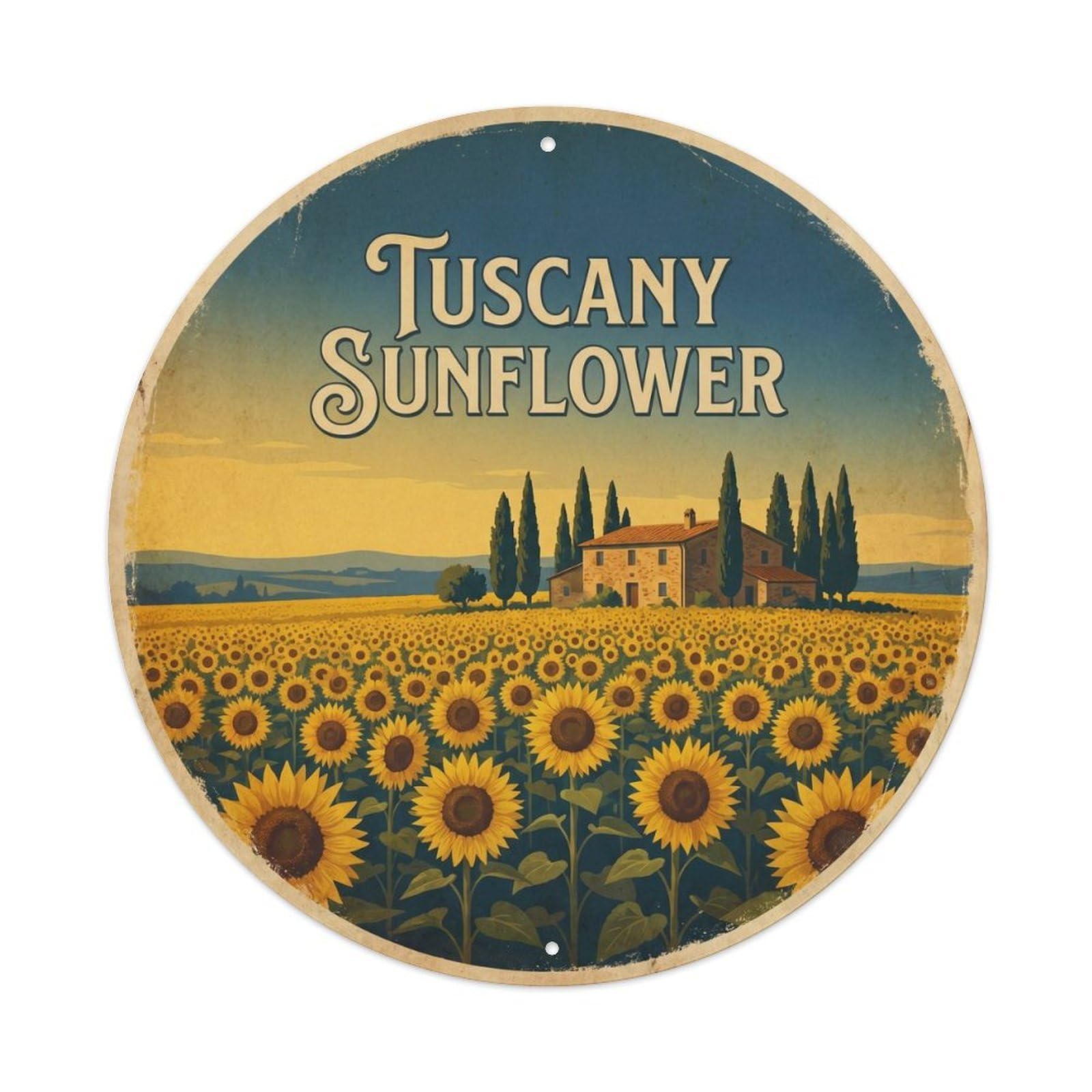 Sunflower Field Tuscany Italy Landmark Travel Retro Metal Tin Sign