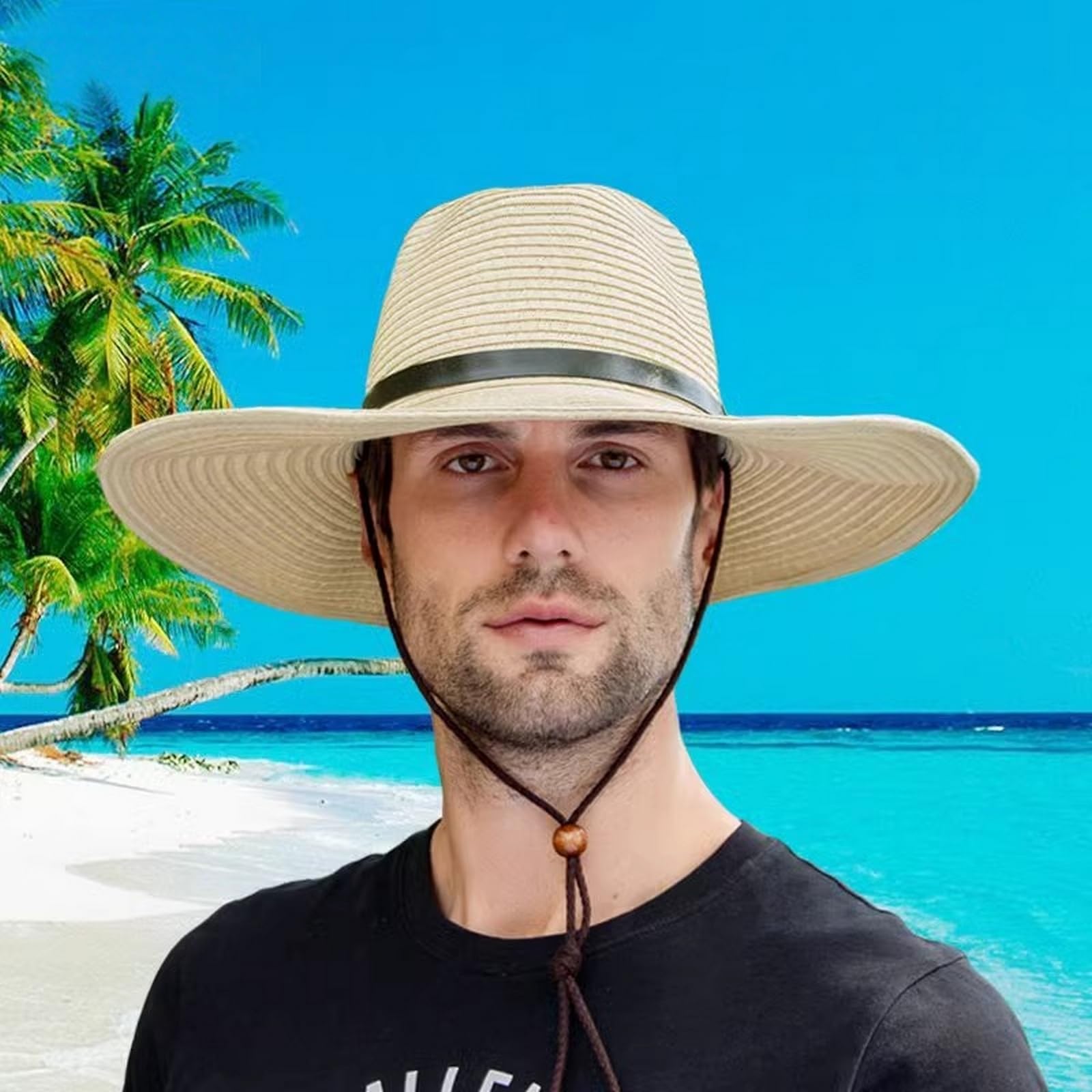 Cappello Pescatore Uomo Cappelli da Sole Estivi in Paglia Intrecciata A Tesa Larga Spiaggia