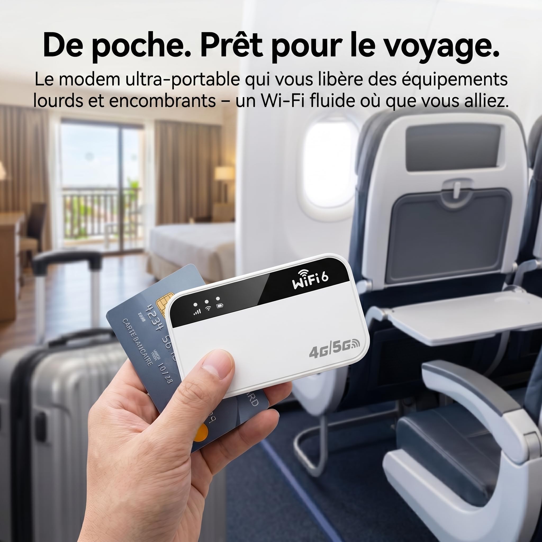 Routeur WiFi 5G Portable, Hotspot WiFi Nomade Voyage, Pocket WiFi, Slot SIM | 3000mAh, 14H Autonomie, 300Mbps, 28 Appareils, WiFi 6, Sans Abonnement, Plug & Play, Voyage, Camping, Télétravail, Plein Air