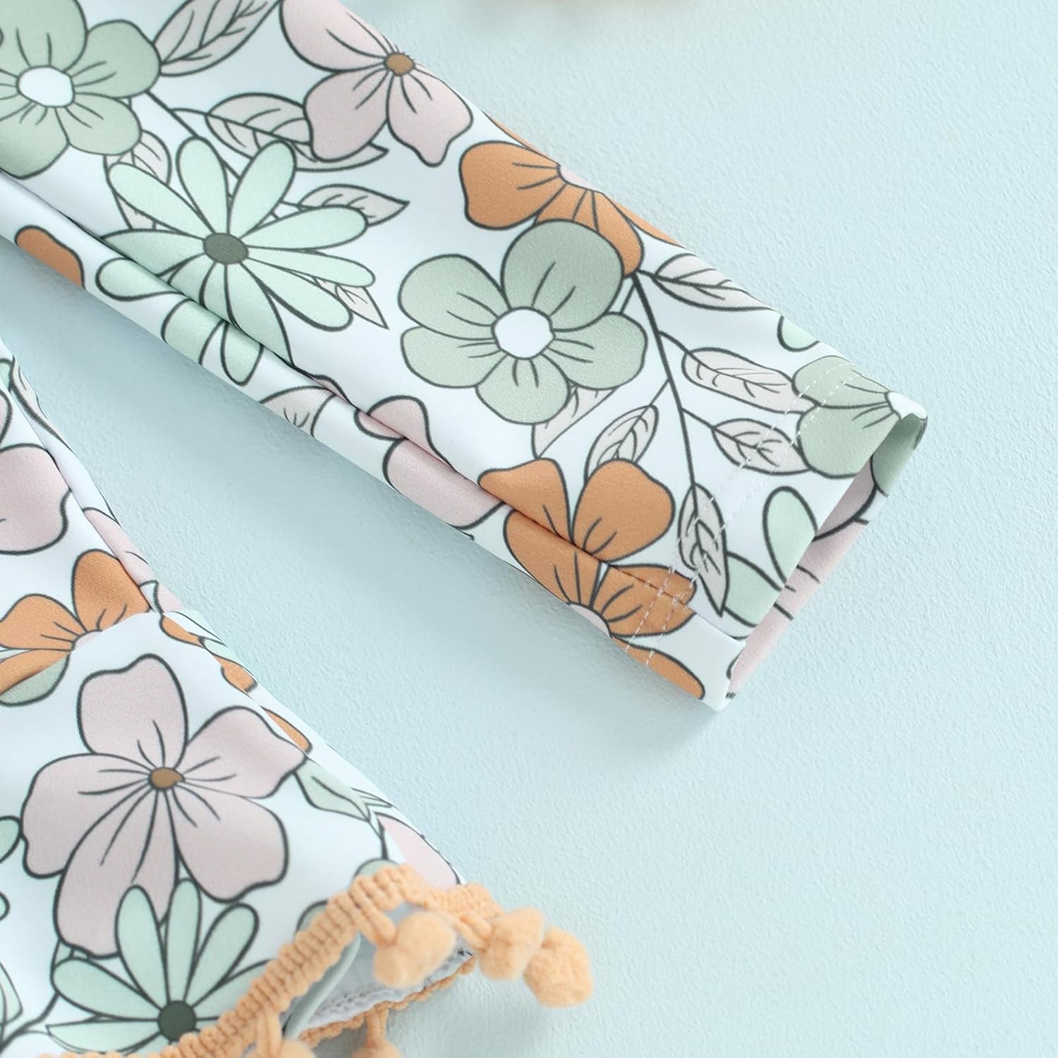 Yccutest Toddler Floral Bathing Suit Girls Long Sleeve Zipper Ruffle Tassel One Piece Swimsuit Kids Rash Guard Swimwear Beach - Image 5