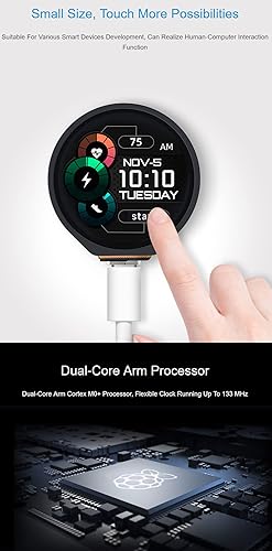 Miniatura 4 de Placa de desarrollo de microcontrolador RP2040 de tamaño compacto con LCD táctil redondo de 1.28 pulgadas y acelerómetro y sensor giroscopio