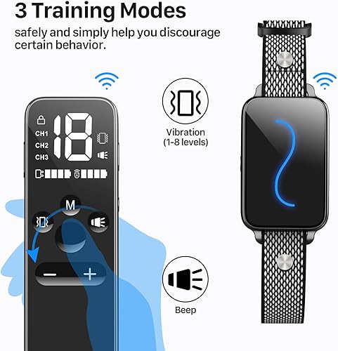 Miniatura 3 de Vsezund Collar de entrenamiento para perros, collar de choque recargable para perros con vibración, choque eléctrico, pitido, bloqueo de seguridad,