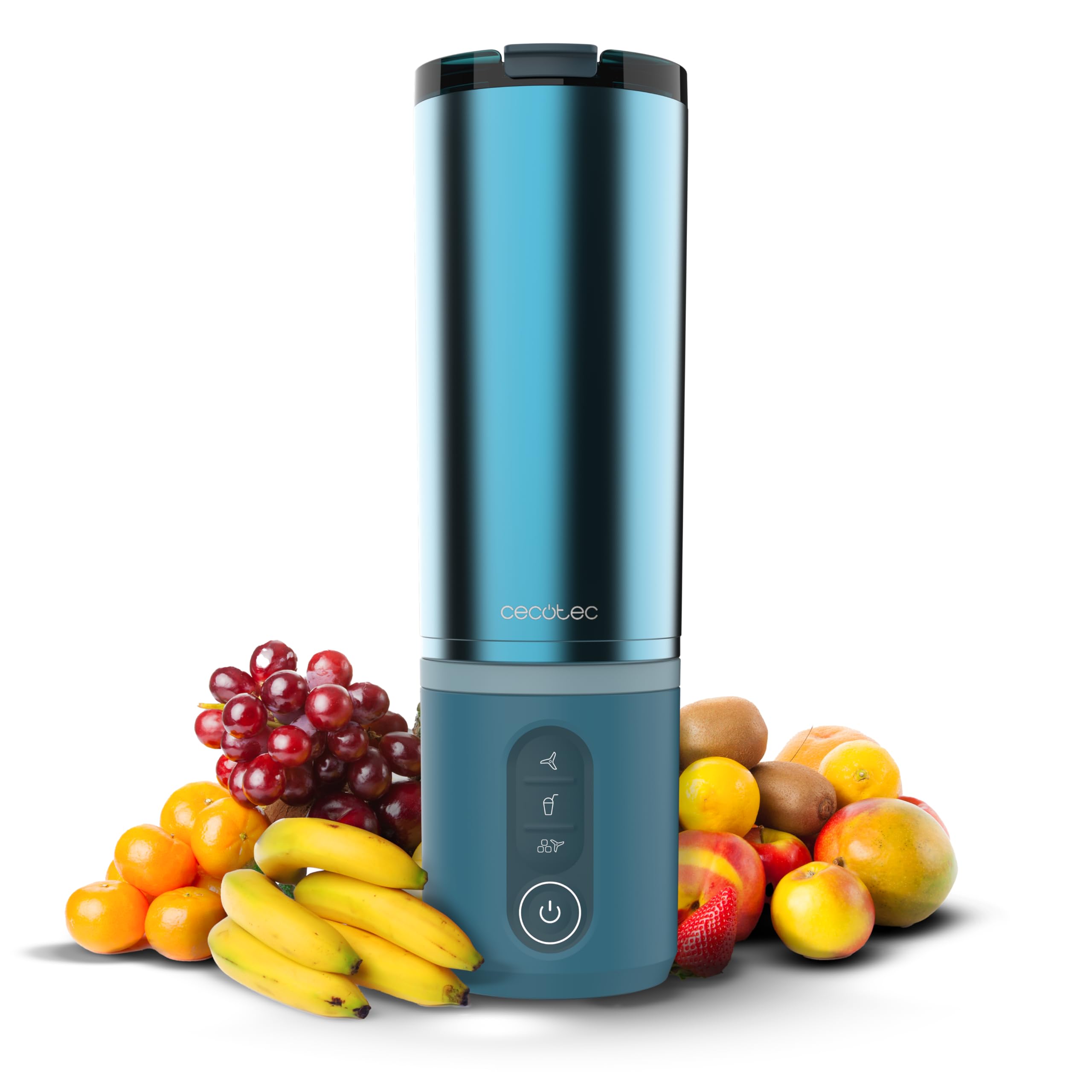 Cecotec Batidora de Vaso Portátil con 11,1V Power Titanium Shake2Go Lagoon Steel. 180W, Vaso Metal 600ml Libre BPA, 3 Programas Automáticos, Carga USB-C, Bebidas Frías por Más Tiempo