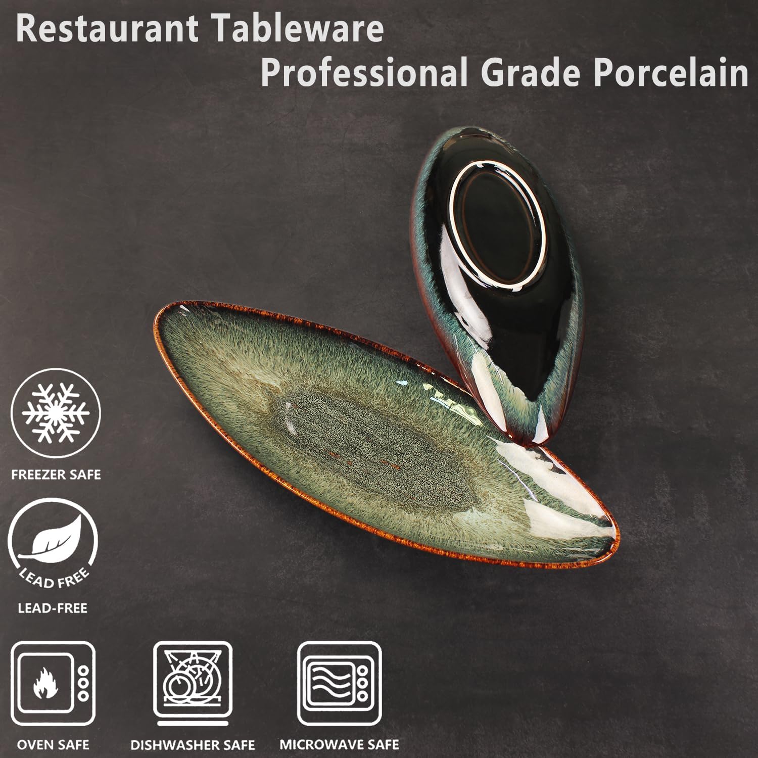 Serving Platter Olives Plate Large Serving Tray, Set of 4, for Entertaining, Porcelain Trays and Platters Sushi Salad Plates Serving Dinnerware Appetizer Serving Tray, Black reaction Glaze