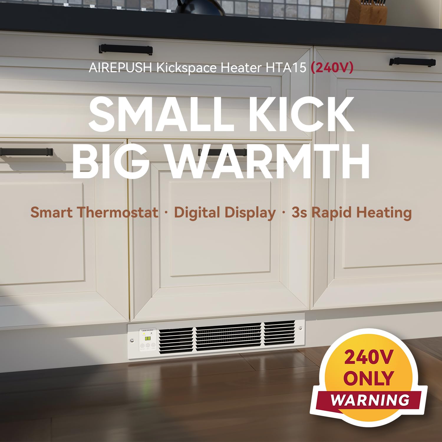 AIREPUSH 240V Kickspace Heater with BuiltIn Thermostat and Timer