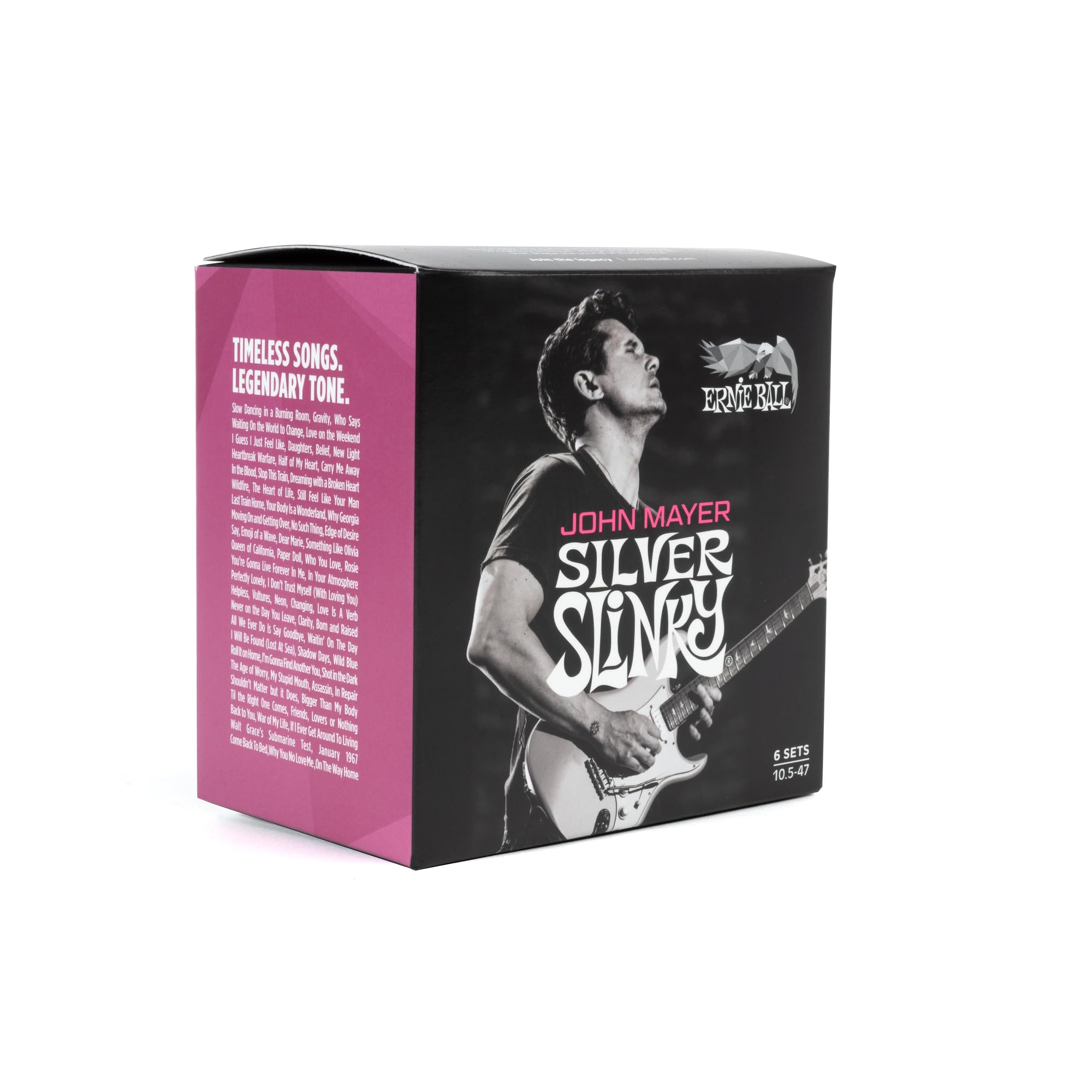 Ernie Ball Cuerdas de Guitarra Eléctrica Silver Slinky Nickel Wound de John Mayer Paquete de 6 10.5-47 Calibre