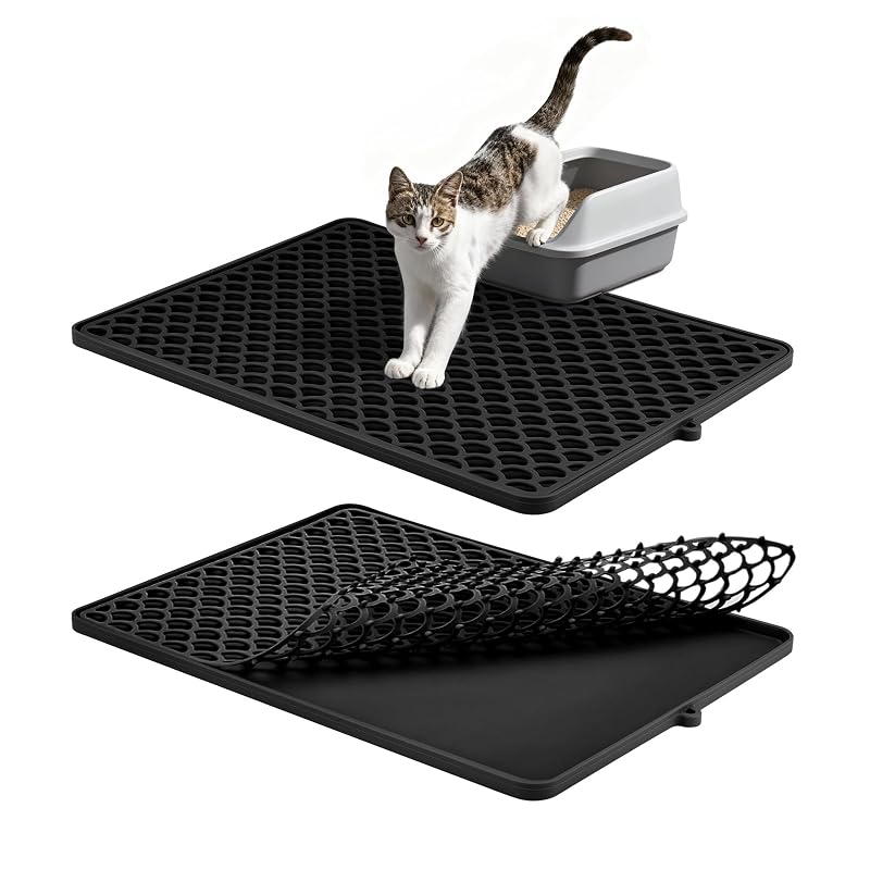 Tapete de silicone para caixa de areia de gatos com camada dupla, antiderrapante e lavável Jalopink Preto – 45,72 x 31,75 cm