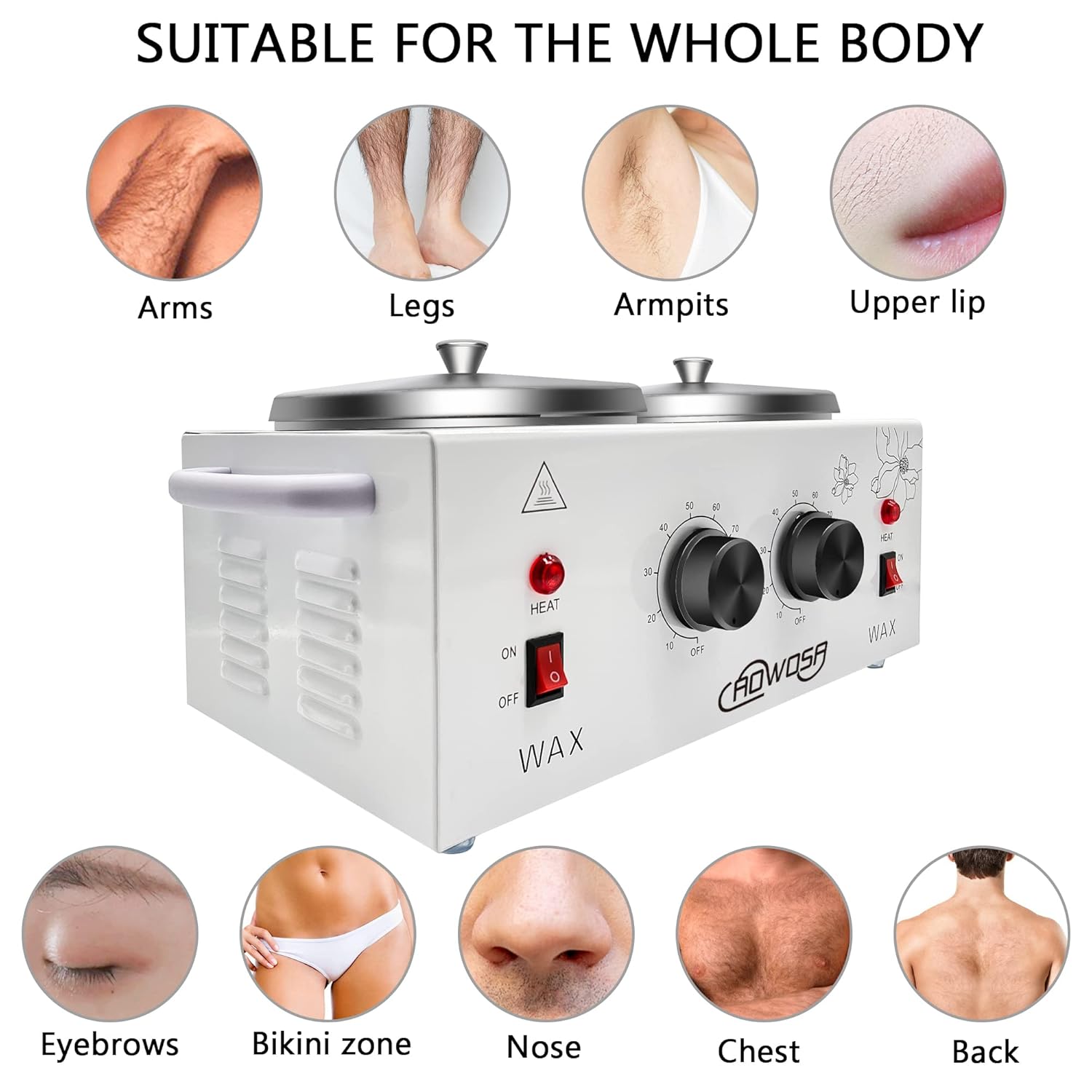 Double Wax Warmer Professional Electric Wax Heater Machine for Hair Removal, Dual Waxing Pot Paraffin Facial Skin Body SPA Salon Equipment with Adjustable Temperature Set - Image 5