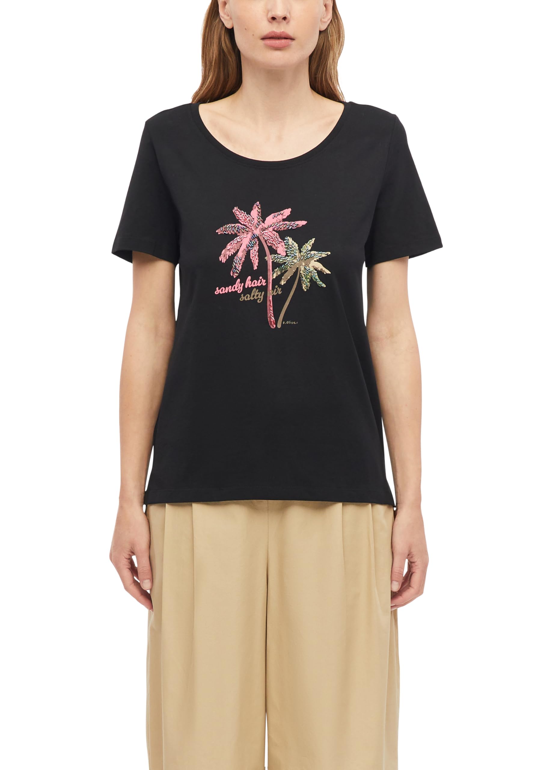 s.Oliver Women's 2178636 T-Shirt with Front Print (Pack of 1), Black, 20