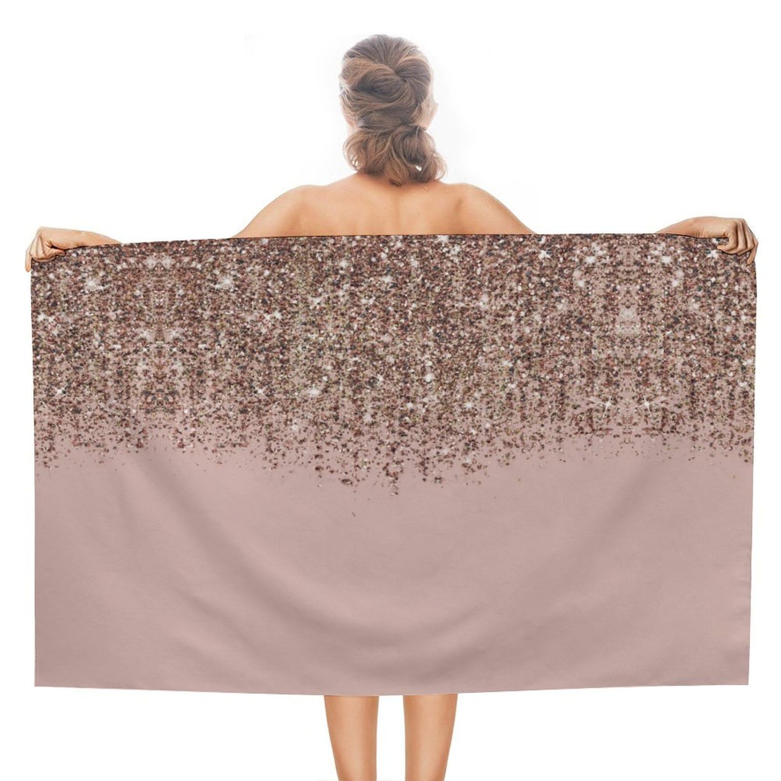 LEDFCVSU Beach Towel, Blush Pink Rose Gold Glitter Bath Towel, Absorbent Towel for Swimming, Sports, Travel