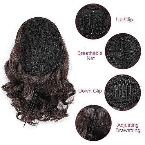 Miniatura 5 de BETHANY Extensión de cola de caballo con cordón de 10 pulgadas, extensiones de cabello sintético cortas y onduladas sueltas para mujer, uso diario