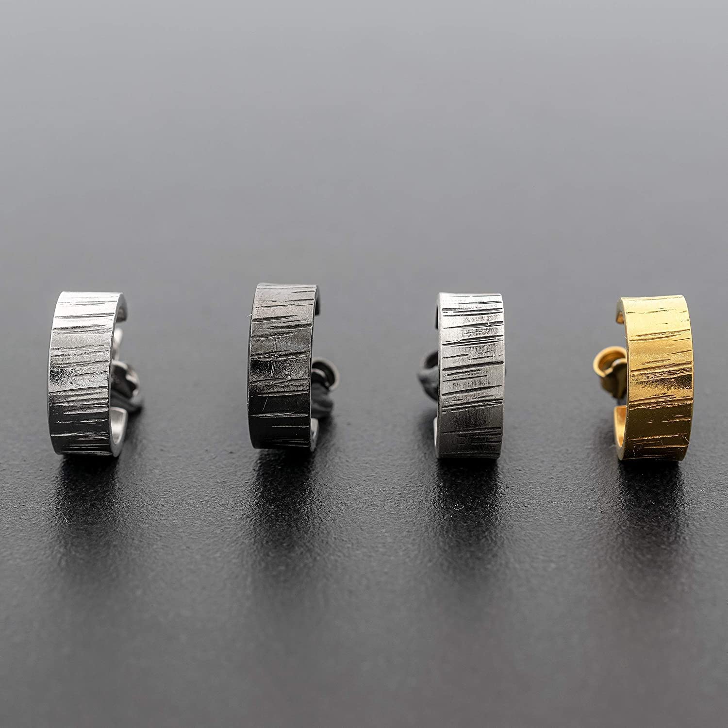 Herren Creole Ohrring Geriffelt aus 925 Sterlingsilber - Strukturierte Huggie - Nickelfrei & Hypoallergen - Einzelner - Handmade by Emmanuela