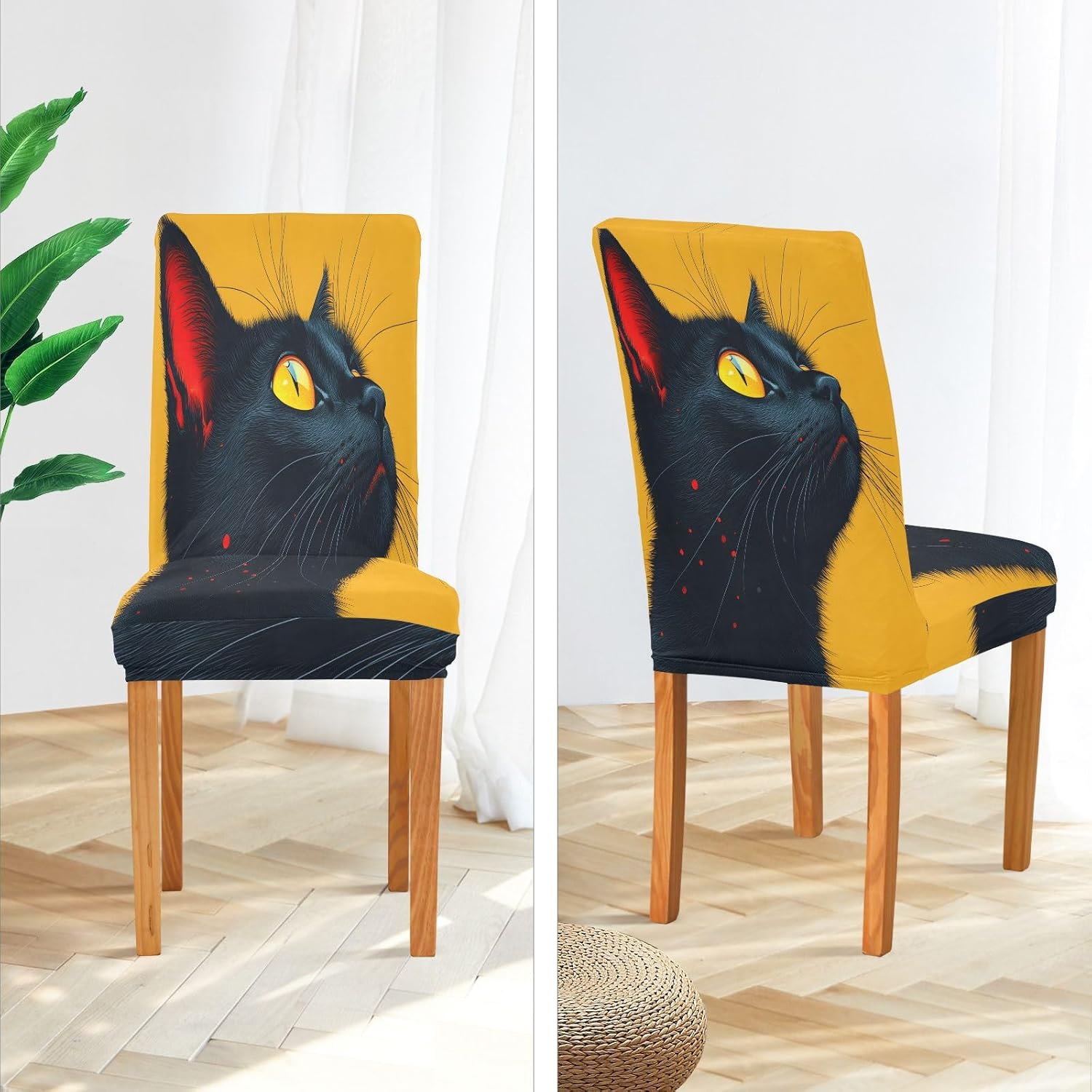 ALAZA Chair Covers for Dining Room, Cute Black Cat Stretch Chair Cover Sets Chair Protector Removable Washable for Ktichen Restaurant Hotel