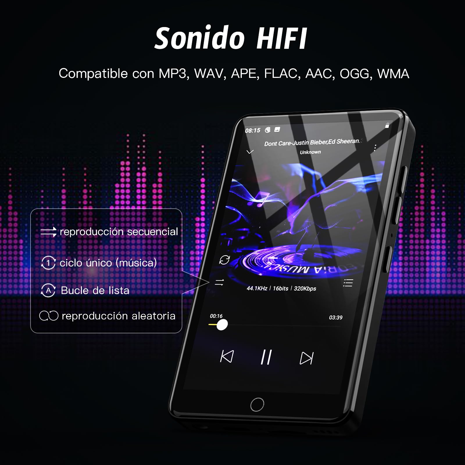 Reproductor MP3 de 16GB con WiFi y Bluetooth, Pantalla táctil IPS HD de 4,02 Pulgadas, Reproductor de MP4 con Altavoz, Reproductor de música para niños, Reproductor de música Android con Spotify