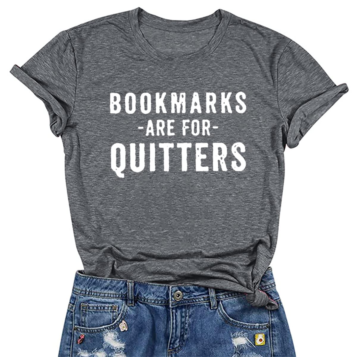 SRHJOPNFRWomens Read Book T Shirt Bookmarks are for Quitters Funny Bookworm Tees Teacher Students Gifts Shirts Top