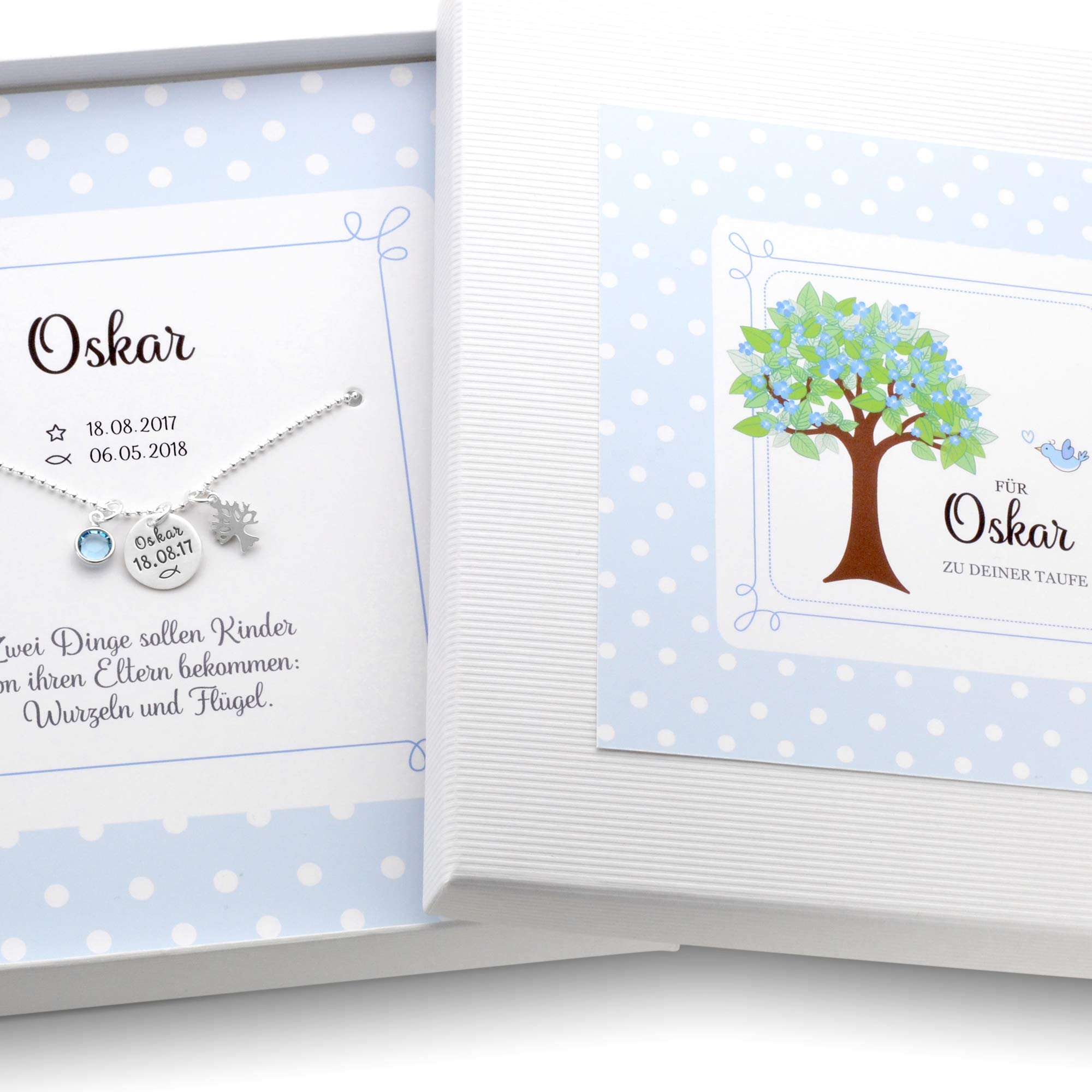 Taufkette Junge Gravur personalisiert MEINE TAUFE LEBENSBÄUMCHEN 925 Silber Geschenkbox Geschenkschachtel Kette Taufe Taufschmuck Lebensbaum