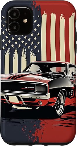 Miniatura 1 de Funda para iPhone 11 vintage con bandera estadounidense de Estados Unidos para fanáticos de los fanáticos del automóvil