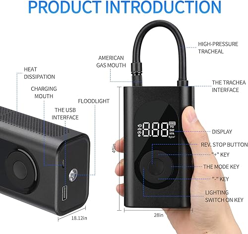 Miniatura 5 de Compresor de aire portátil para inflador de neumáticos, bomba de aire eléctrica inalámbrica de 150 PSI con medidor digital de presión de neumáticos,